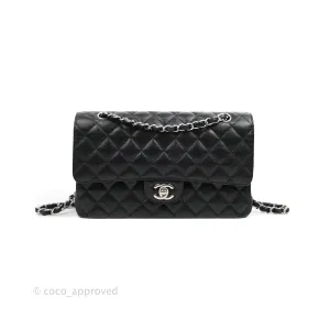 Chanel Classic M/L Medium Flap Quilted Black Caviar Silver Hardware