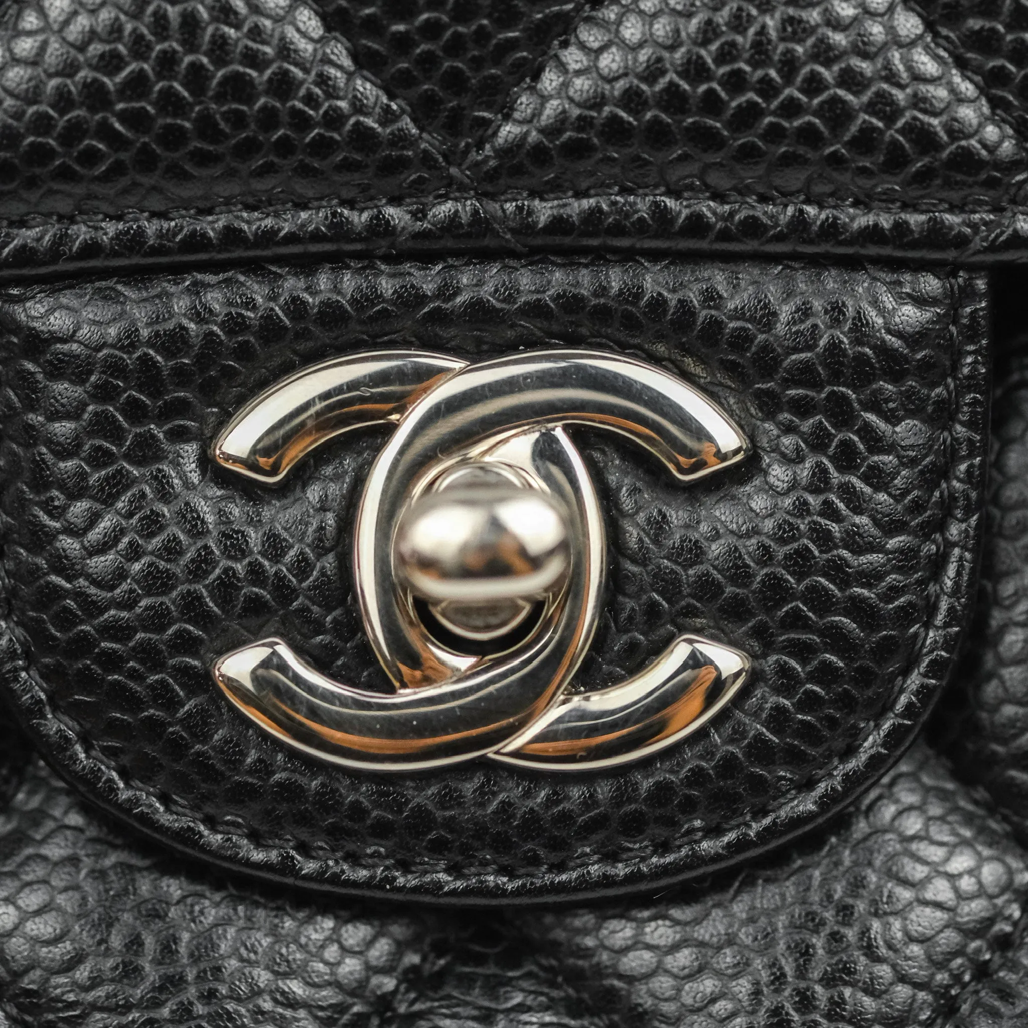 Chanel Classic M/L Medium Flap Quilted Black Caviar Silver Hardware