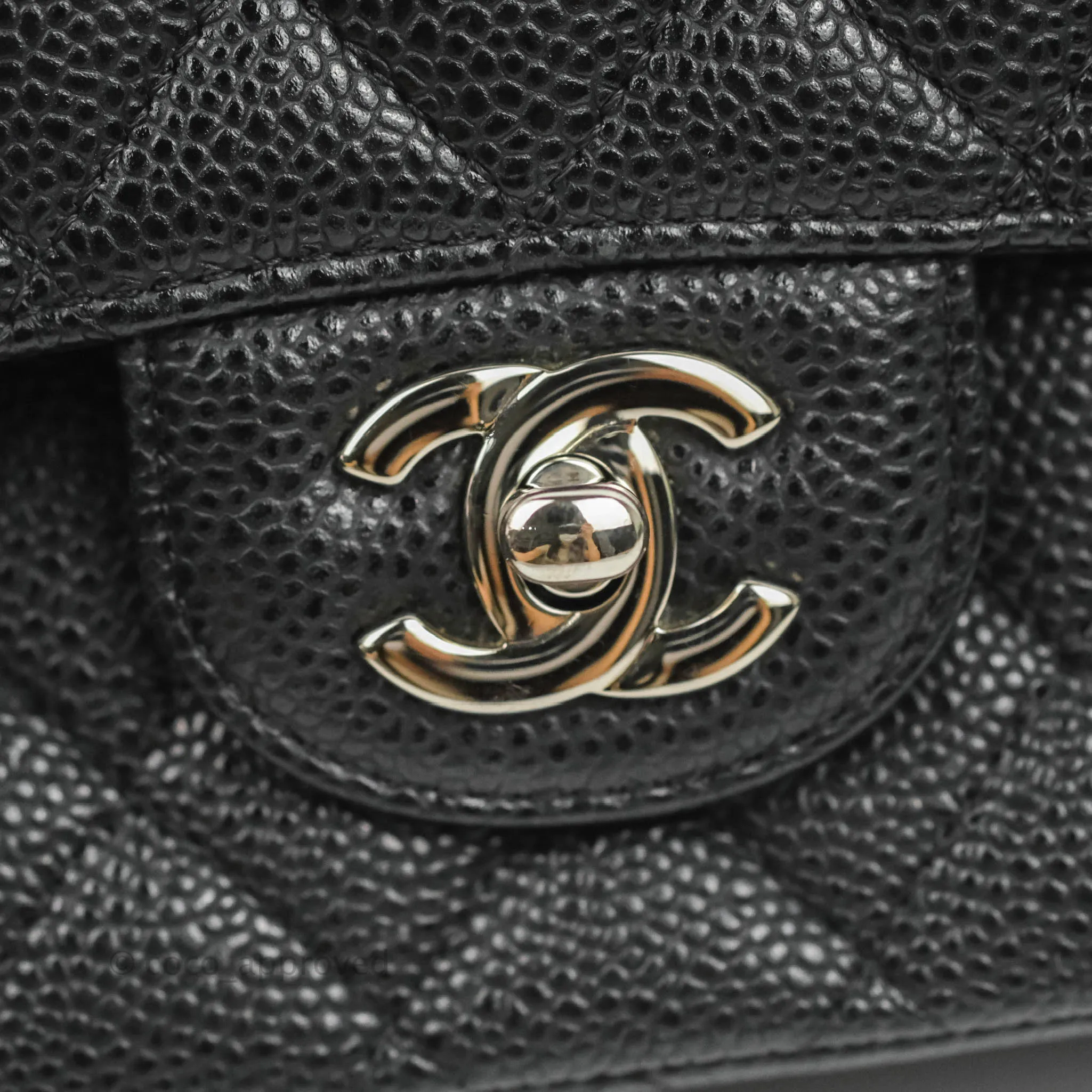 Chanel Classic M/L Medium Flap Quilted Black Caviar Silver Hardware