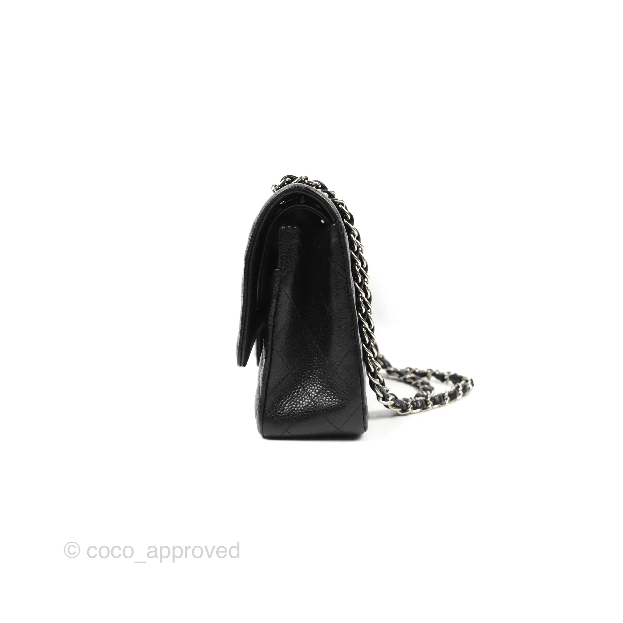 Chanel Classic M/L Medium Flap Quilted Black Caviar Silver Hardware