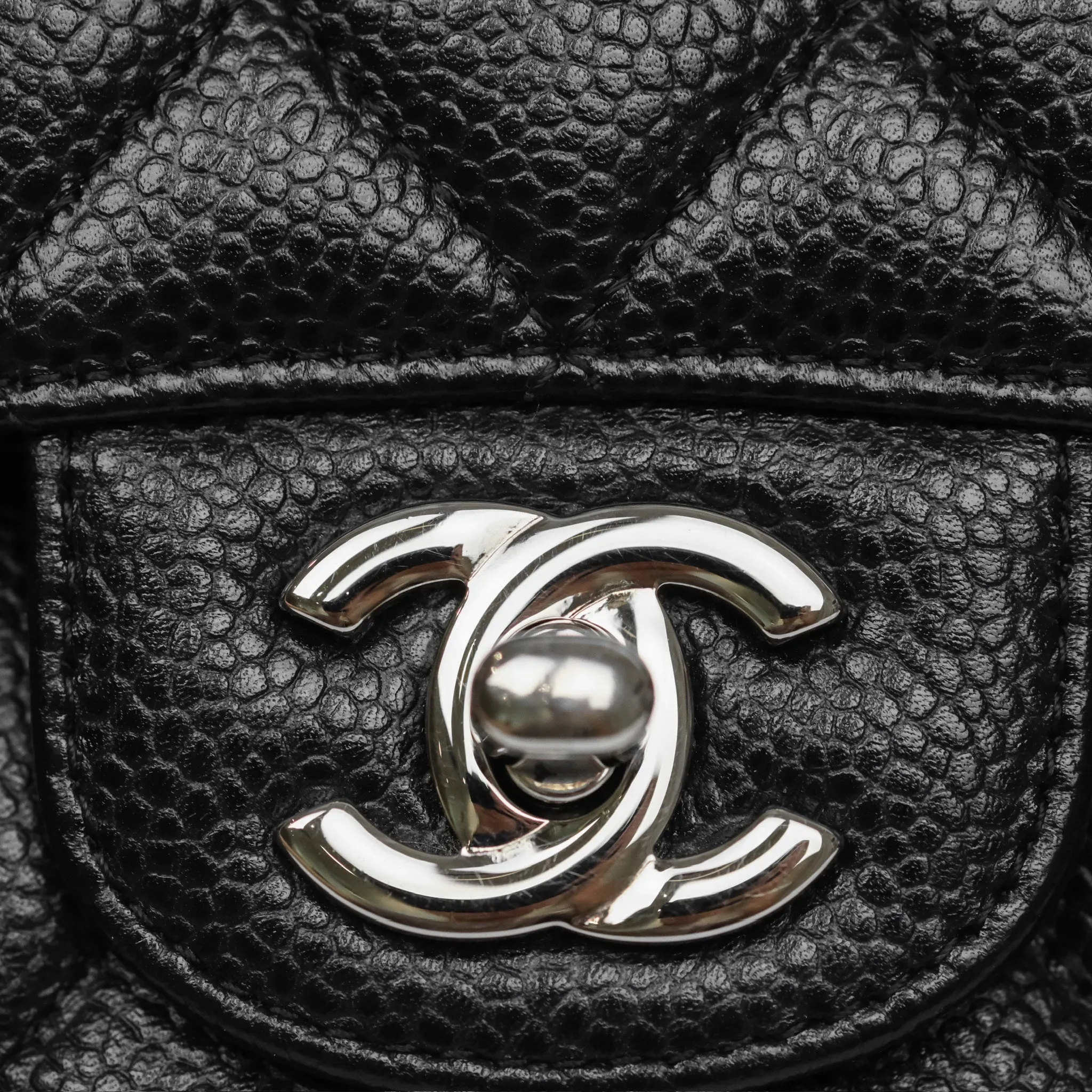 Chanel Classic M/L Medium Flap Quilted Black Caviar Silver Hardware