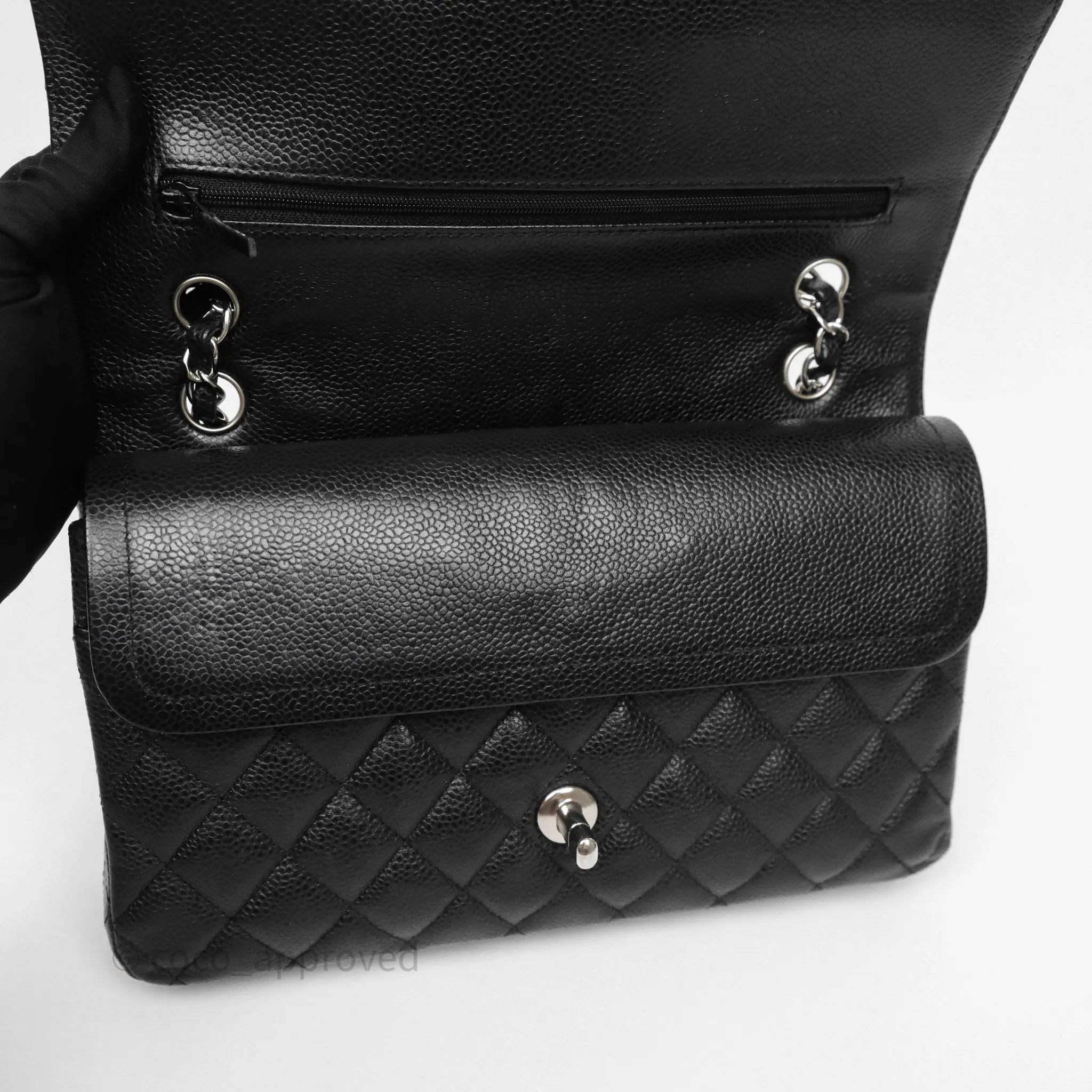 Chanel Classic M/L Medium Flap Quilted Black Caviar Silver Hardware
