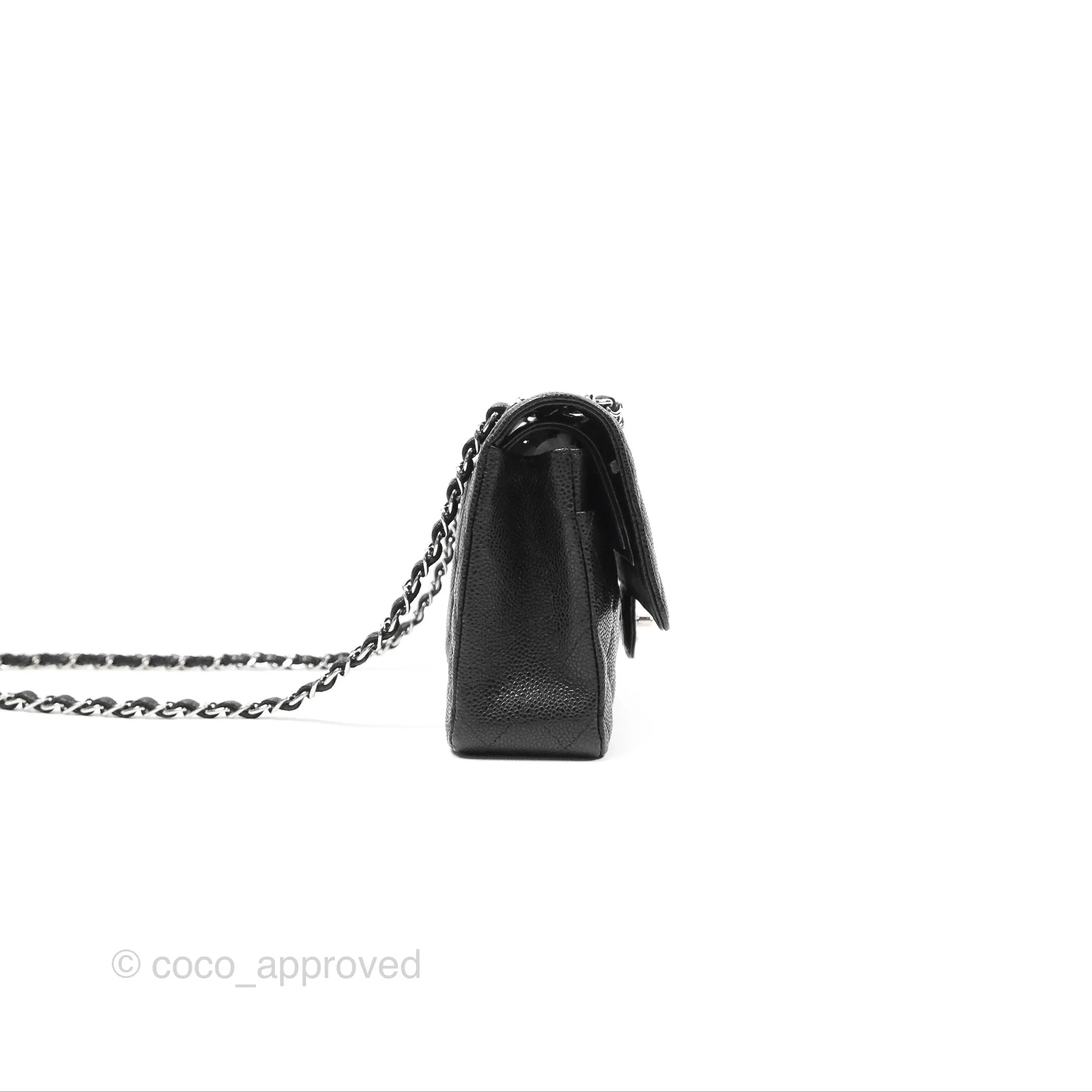 Chanel Classic M/L Medium Flap Quilted Black Caviar Silver Hardware