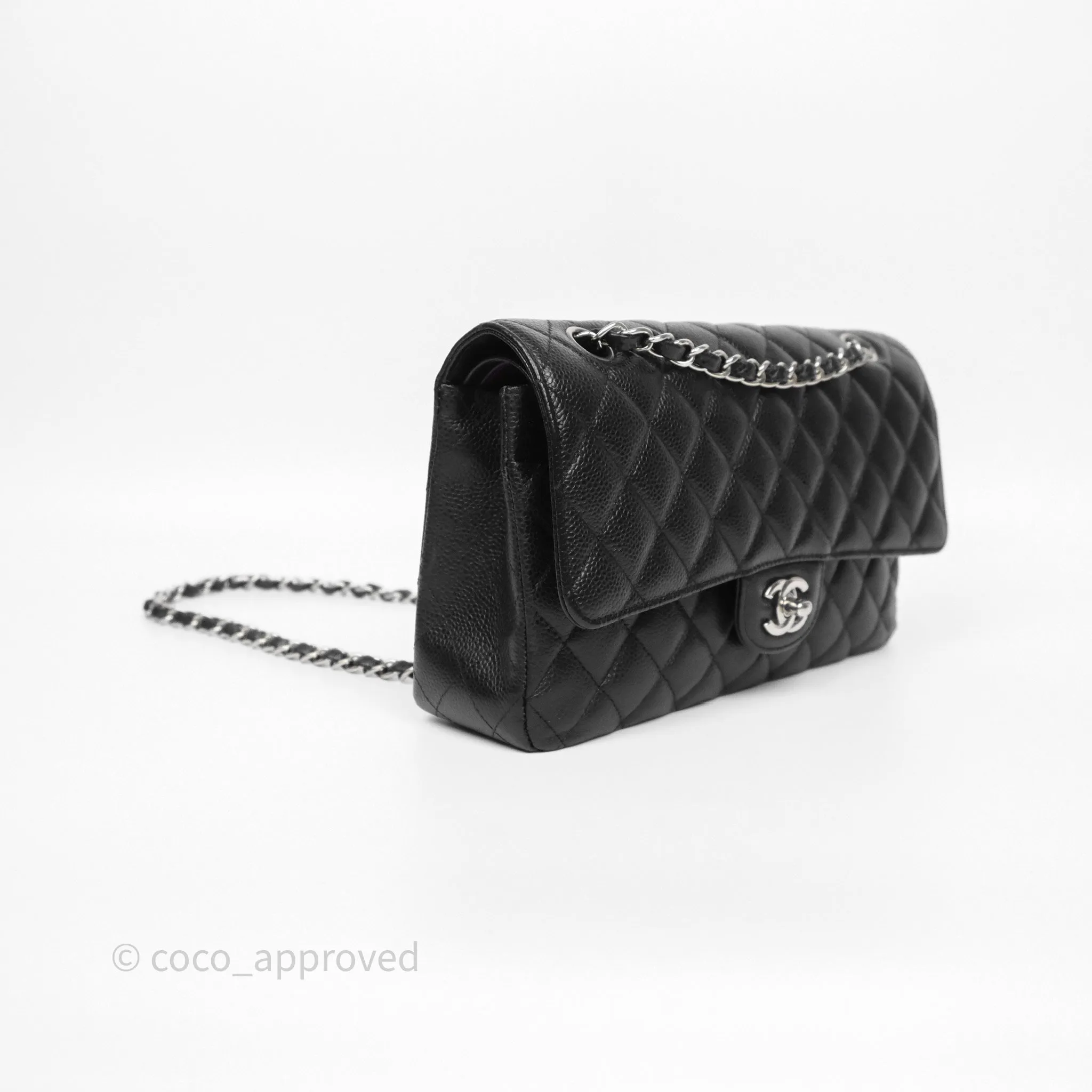 Chanel Classic M/L Medium Flap Quilted Black Caviar Silver Hardware