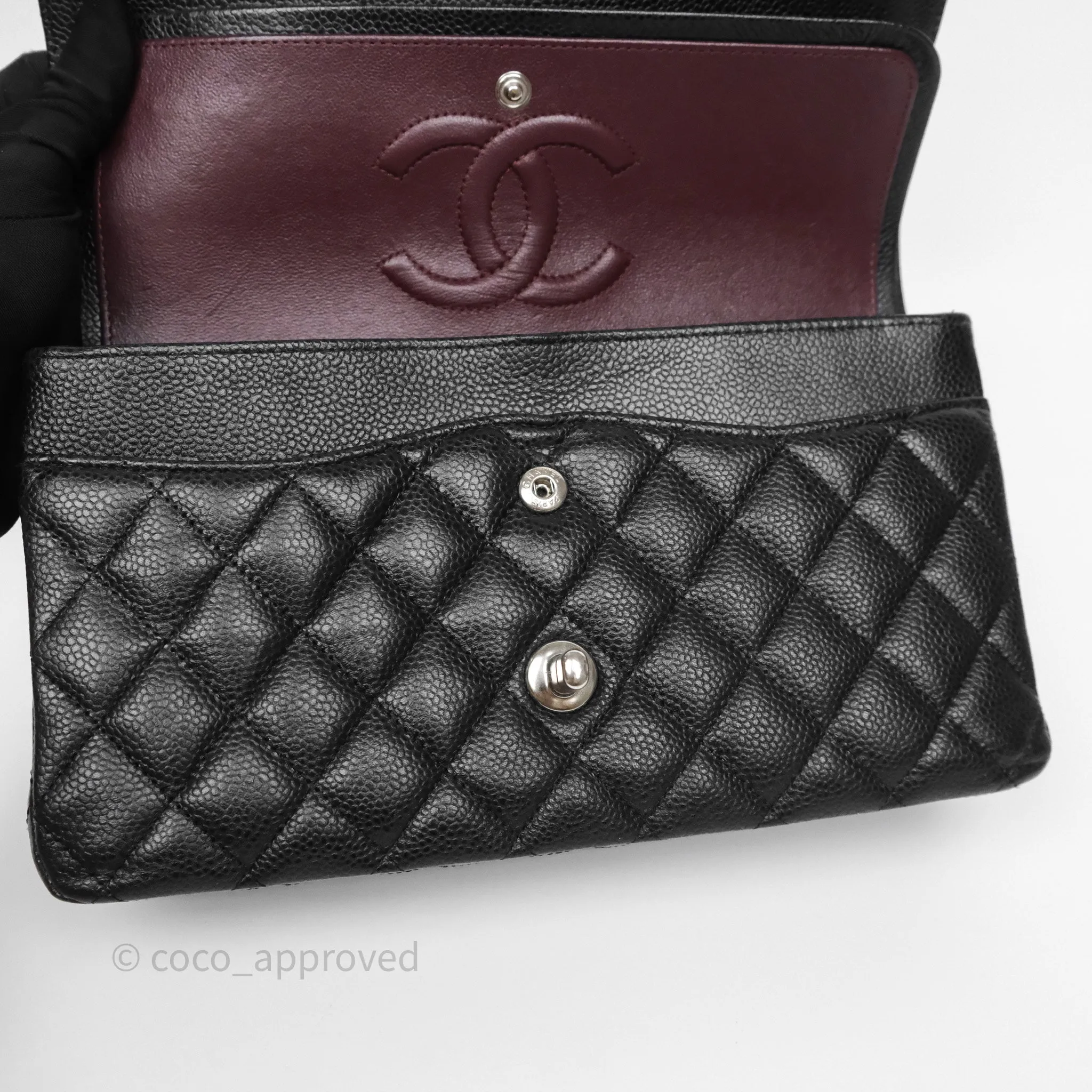 Chanel Classic M/L Medium Flap Quilted Black Caviar Silver Hardware