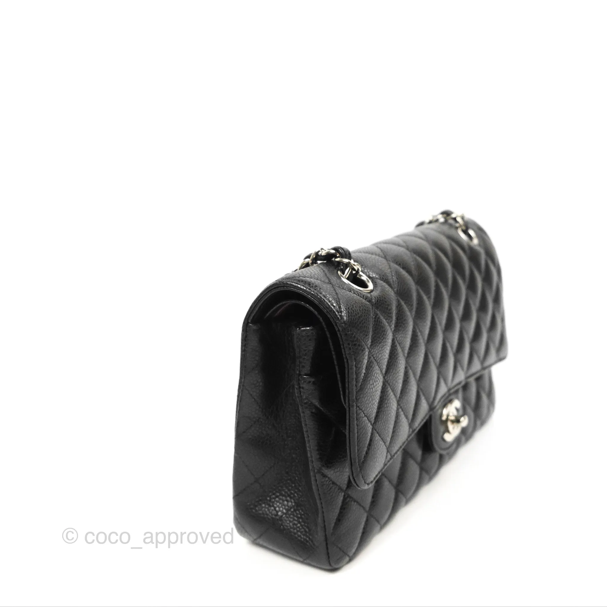 Chanel Classic M/L Medium Flap Quilted Black Caviar Silver Hardware