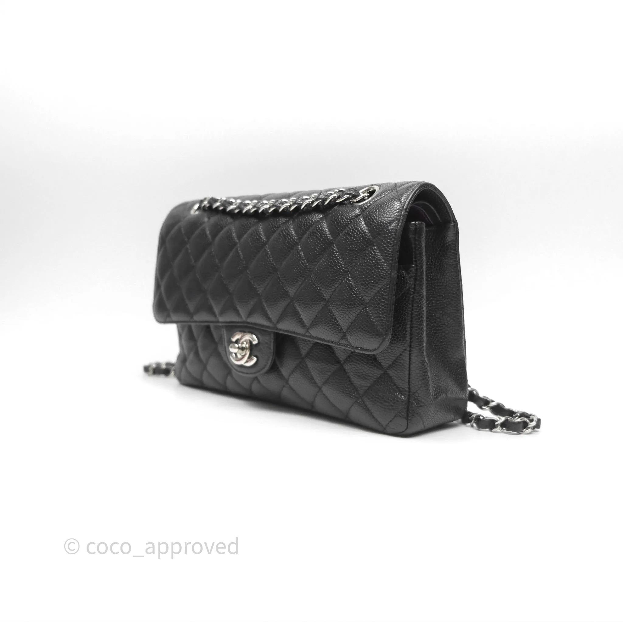 Chanel Classic M/L Medium Flap Quilted Black Caviar Silver Hardware