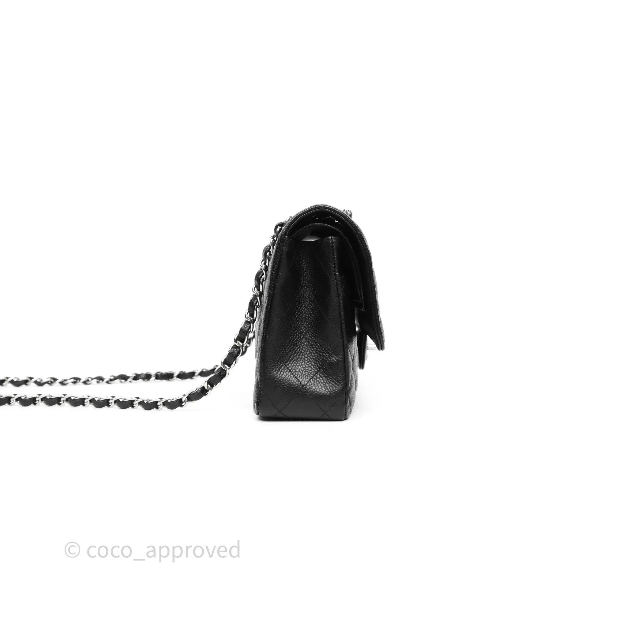 Chanel Classic M/L Medium Flap Quilted Black Caviar Silver Hardware