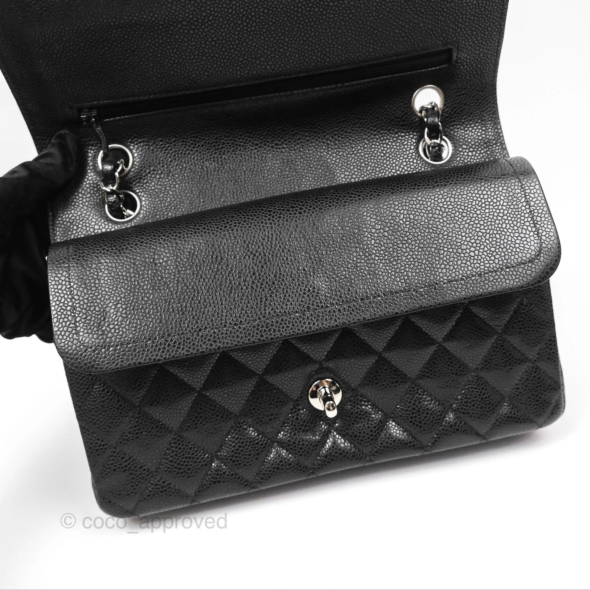 Chanel Classic M/L Medium Flap Quilted Black Caviar Silver Hardware