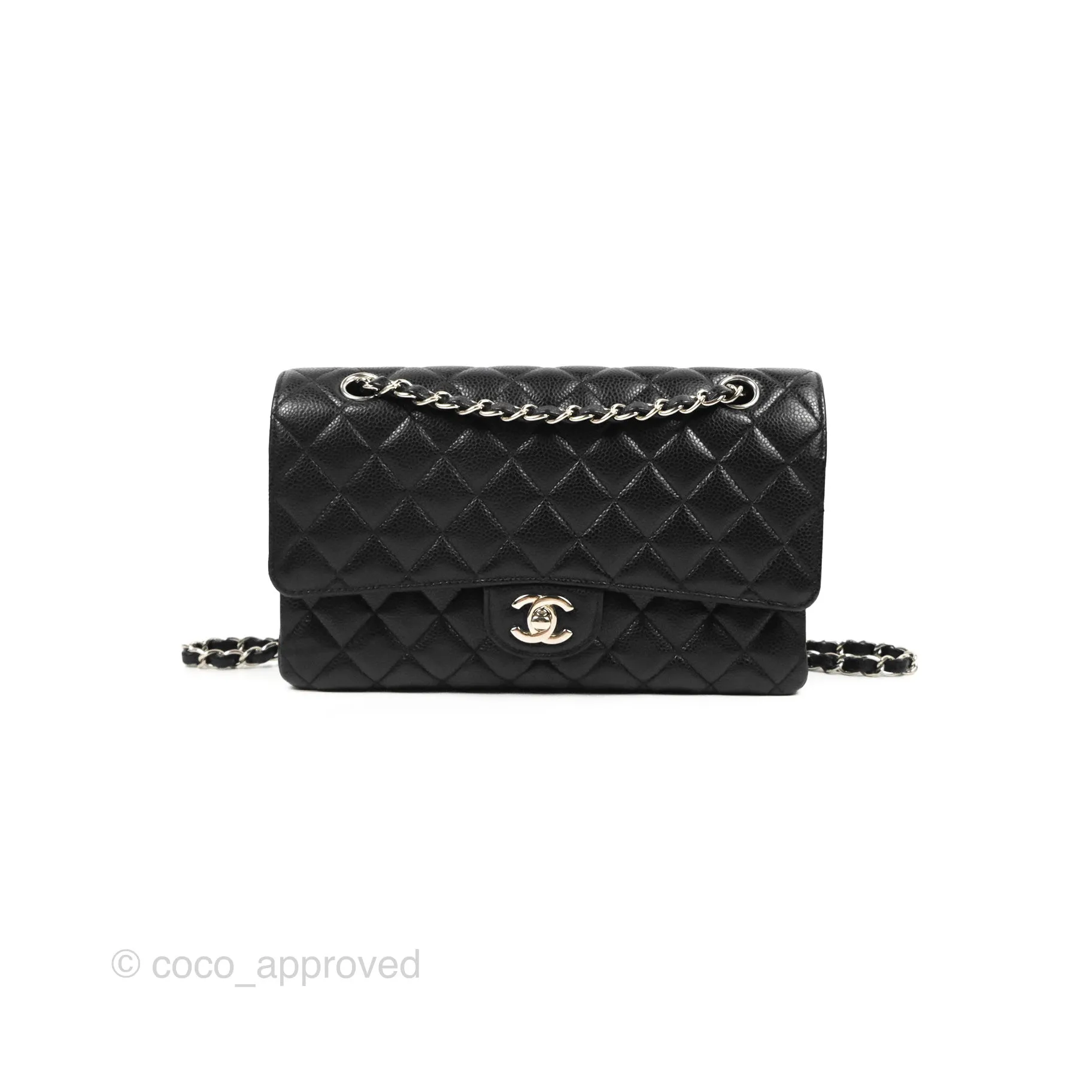 Chanel Classic M/L Medium Flap Quilted Black Caviar Silver Hardware