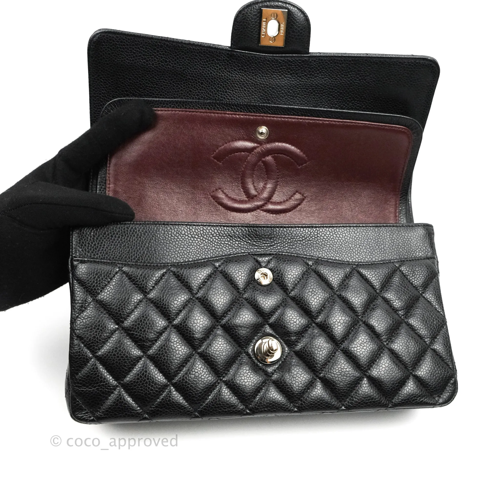 Chanel Classic M/L Medium Flap Quilted Black Caviar Silver Hardware