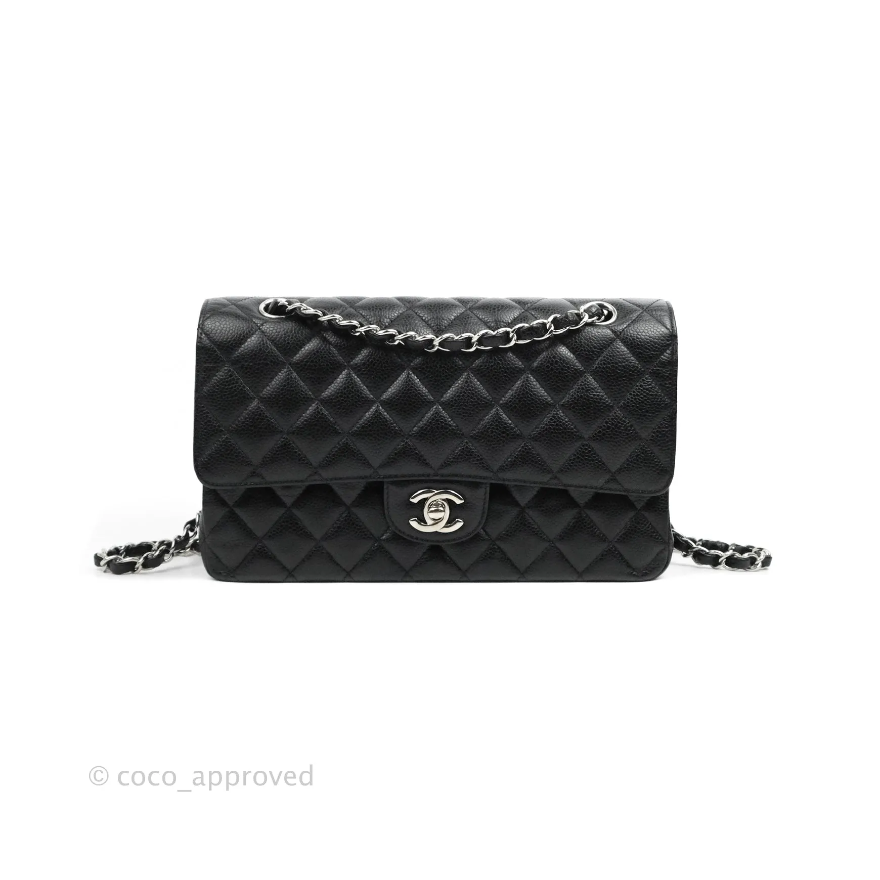 Chanel Classic M/L Medium Flap Quilted Black Caviar Silver Hardware