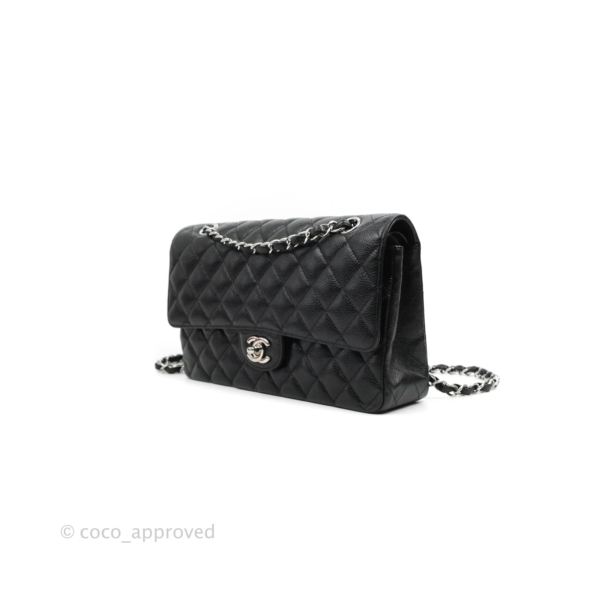 Chanel Classic M/L Medium Flap Quilted Black Caviar Silver Hardware