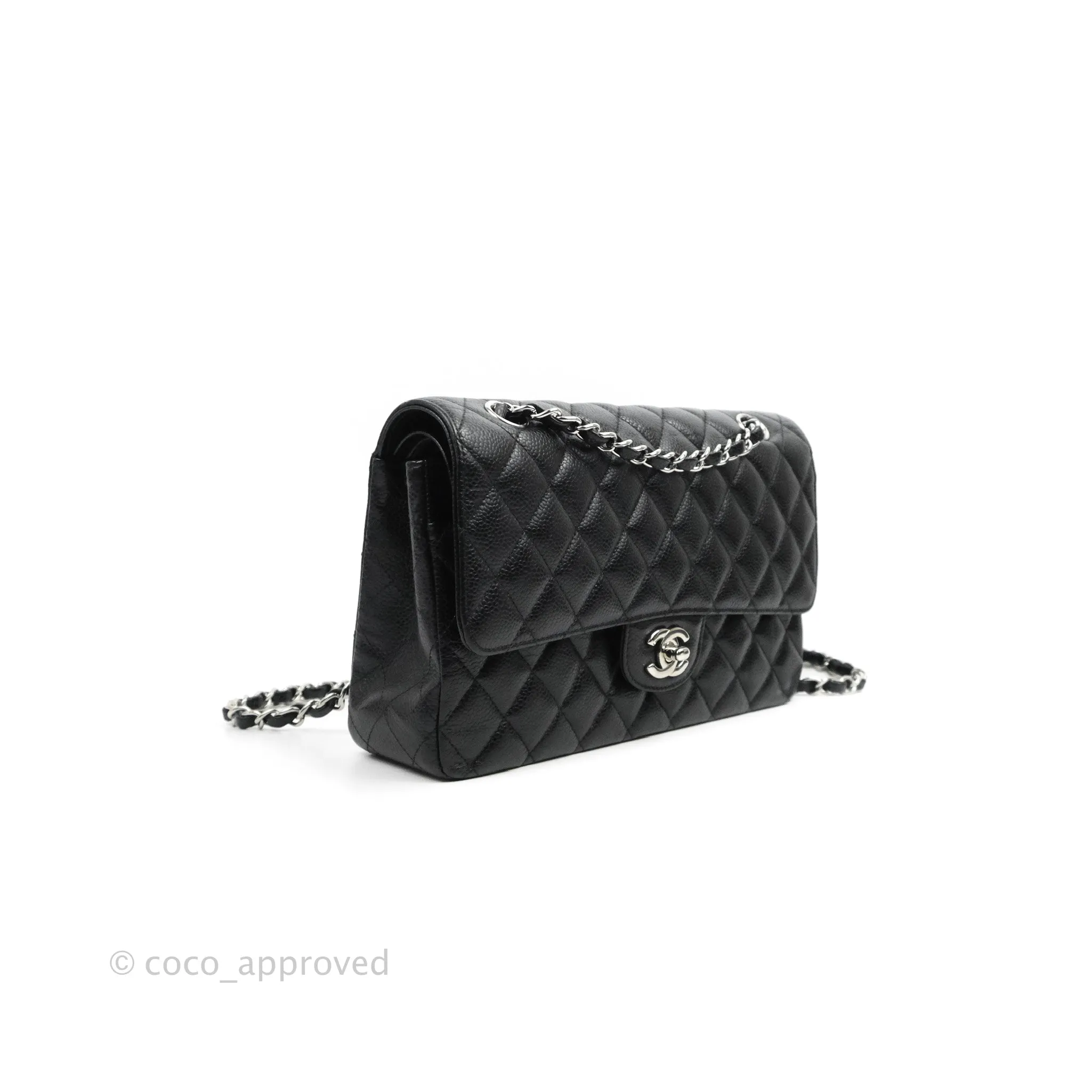 Chanel Classic M/L Medium Flap Quilted Black Caviar Silver Hardware