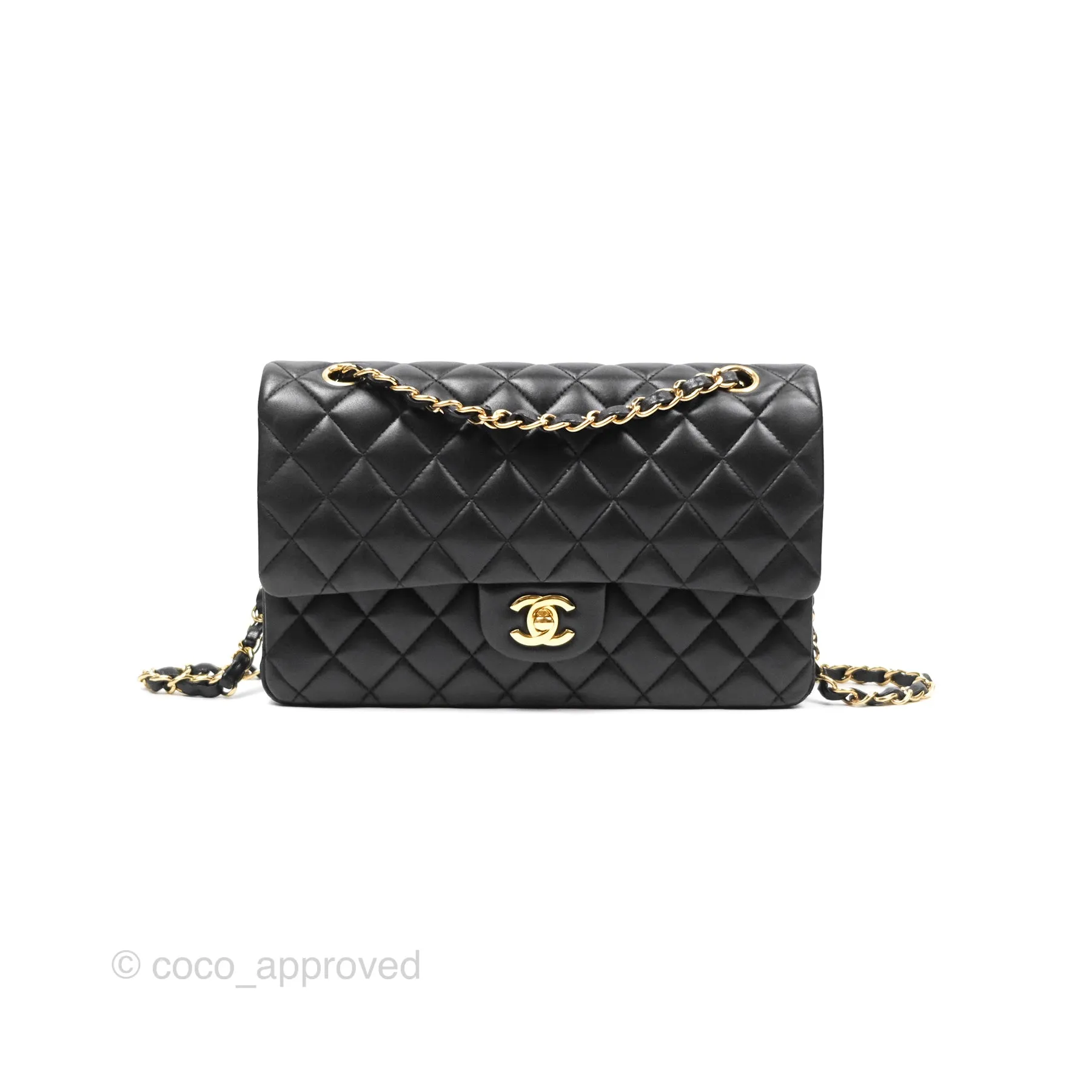 Chanel Classic M/L Medium Flap Quilted Black Lambskin Gold Hardware