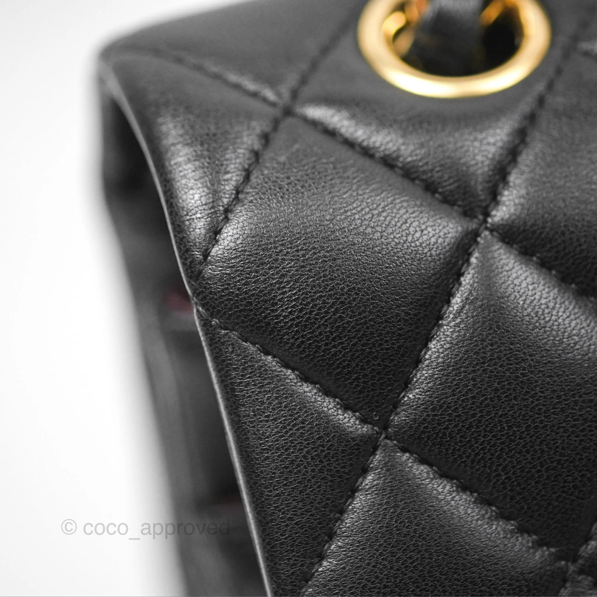 Chanel Classic M/L Medium Flap Quilted Black Lambskin Gold Hardware