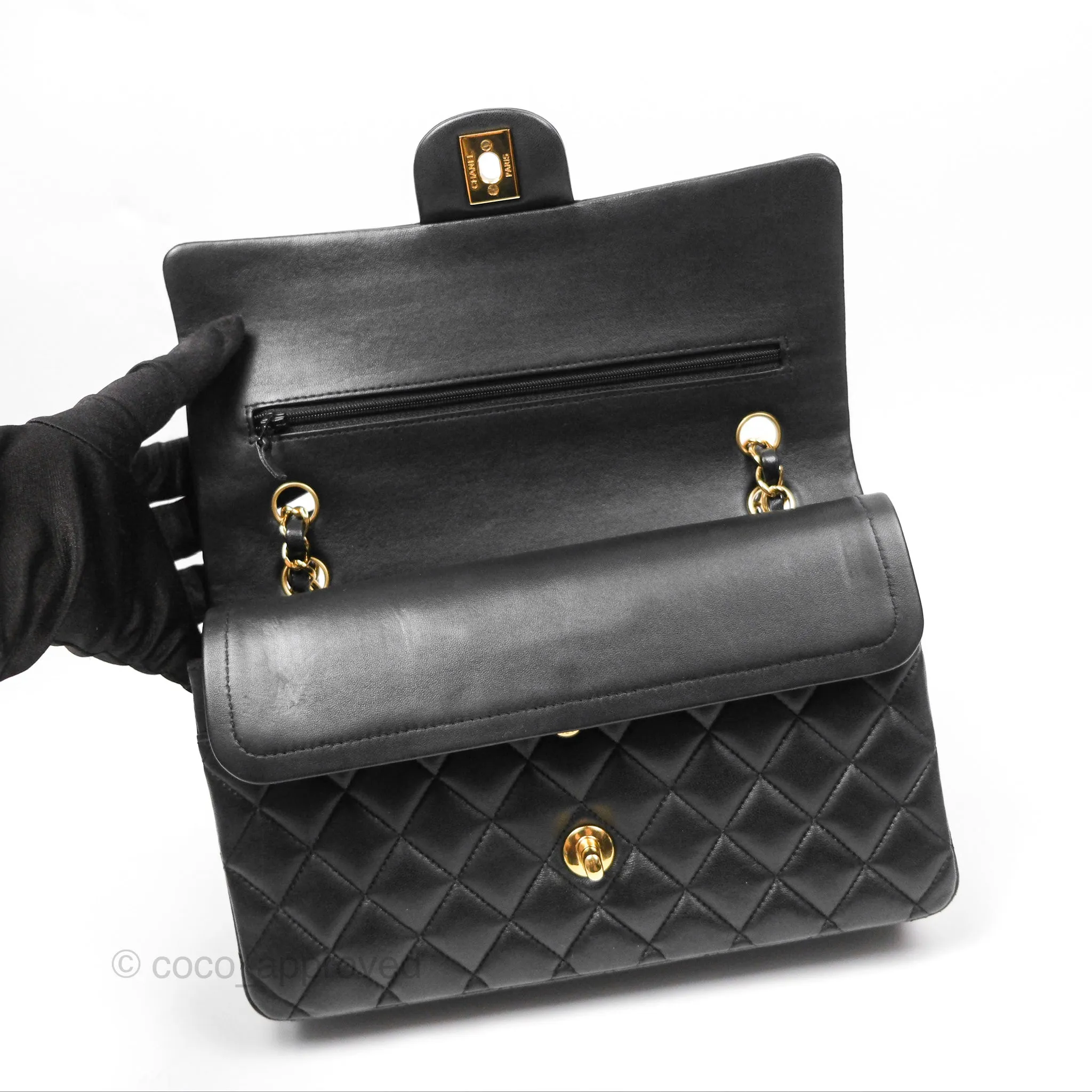 Chanel Classic M/L Medium Flap Quilted Black Lambskin Gold Hardware