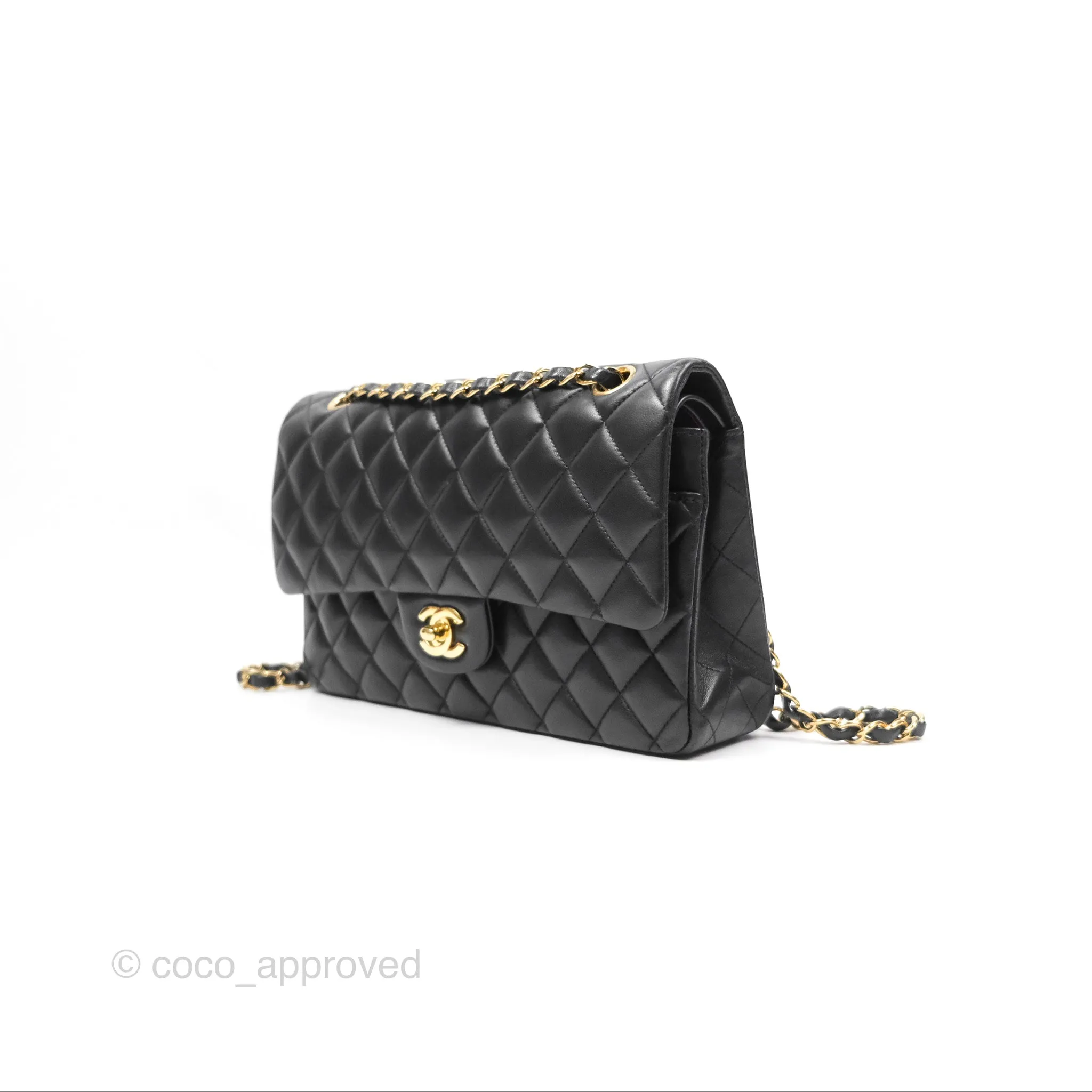 Chanel Classic M/L Medium Flap Quilted Black Lambskin Gold Hardware
