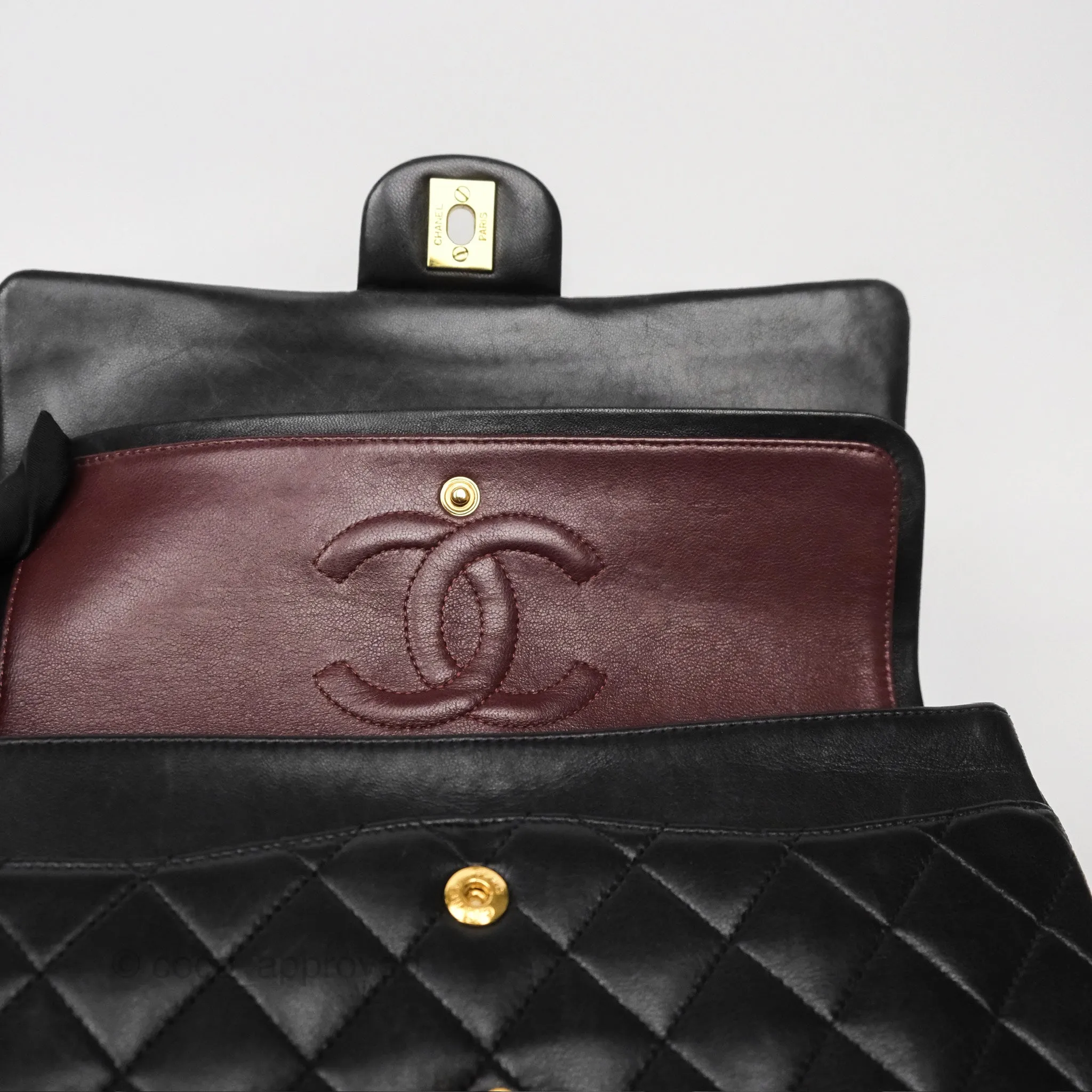 Chanel Classic M/L Medium Flap Quilted Black Lambskin Gold Hardware