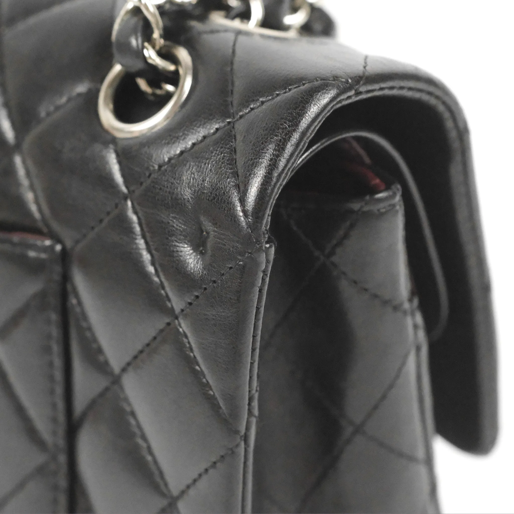 Chanel Classic M/L Medium Flap Quilted Black Lambskin Silver Hardware