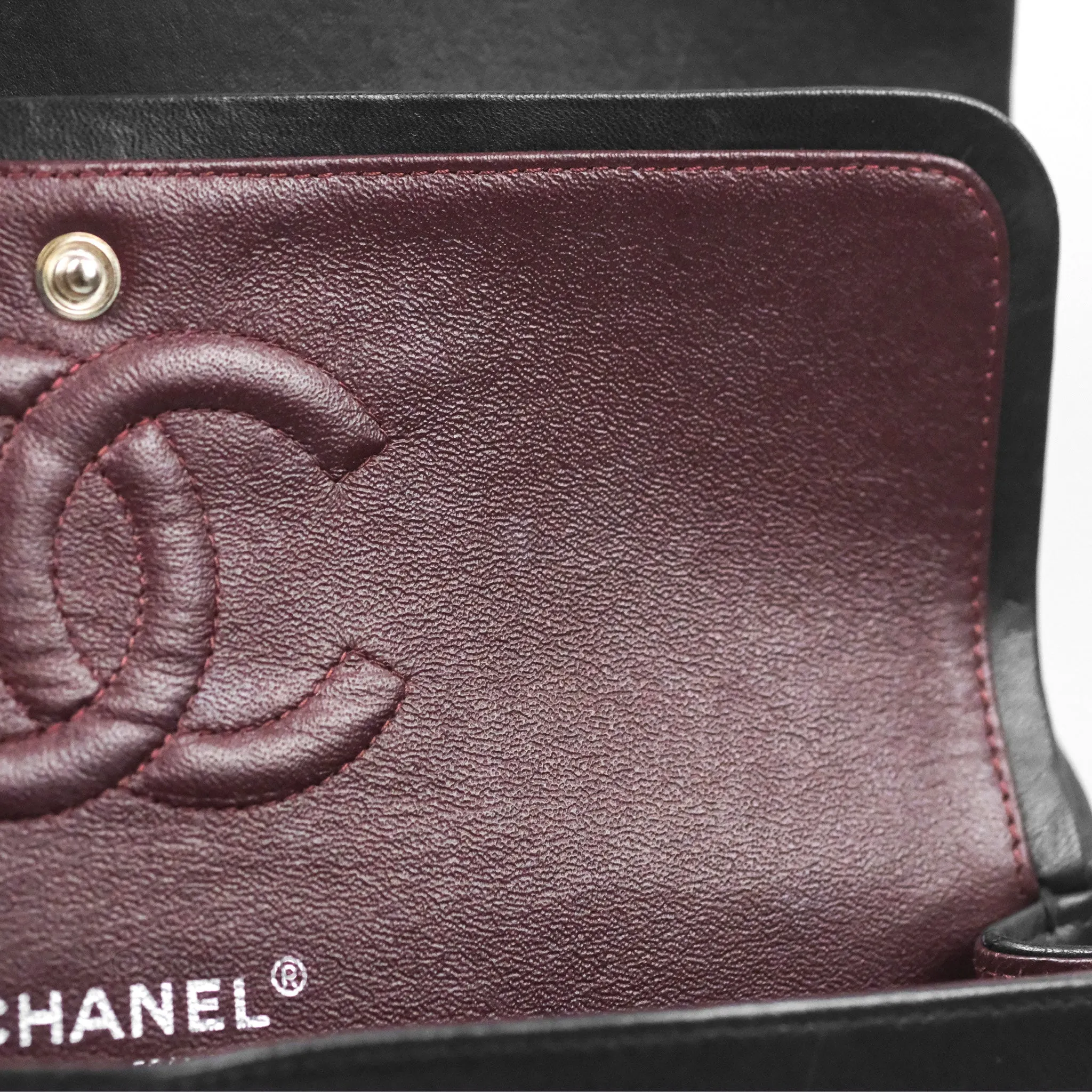 Chanel Classic M/L Medium Flap Quilted Black Lambskin Silver Hardware
