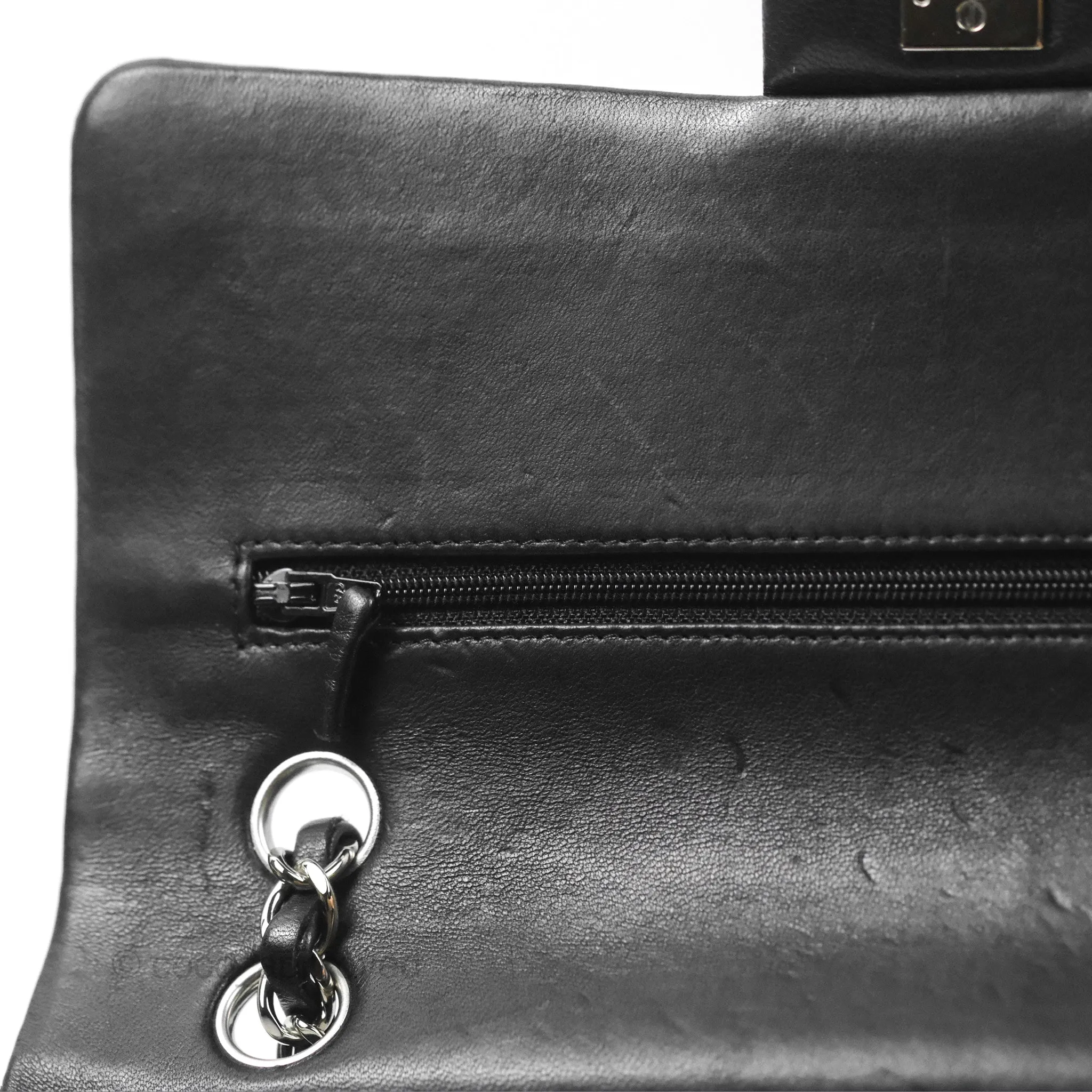 Chanel Classic M/L Medium Flap Quilted Black Lambskin Silver Hardware