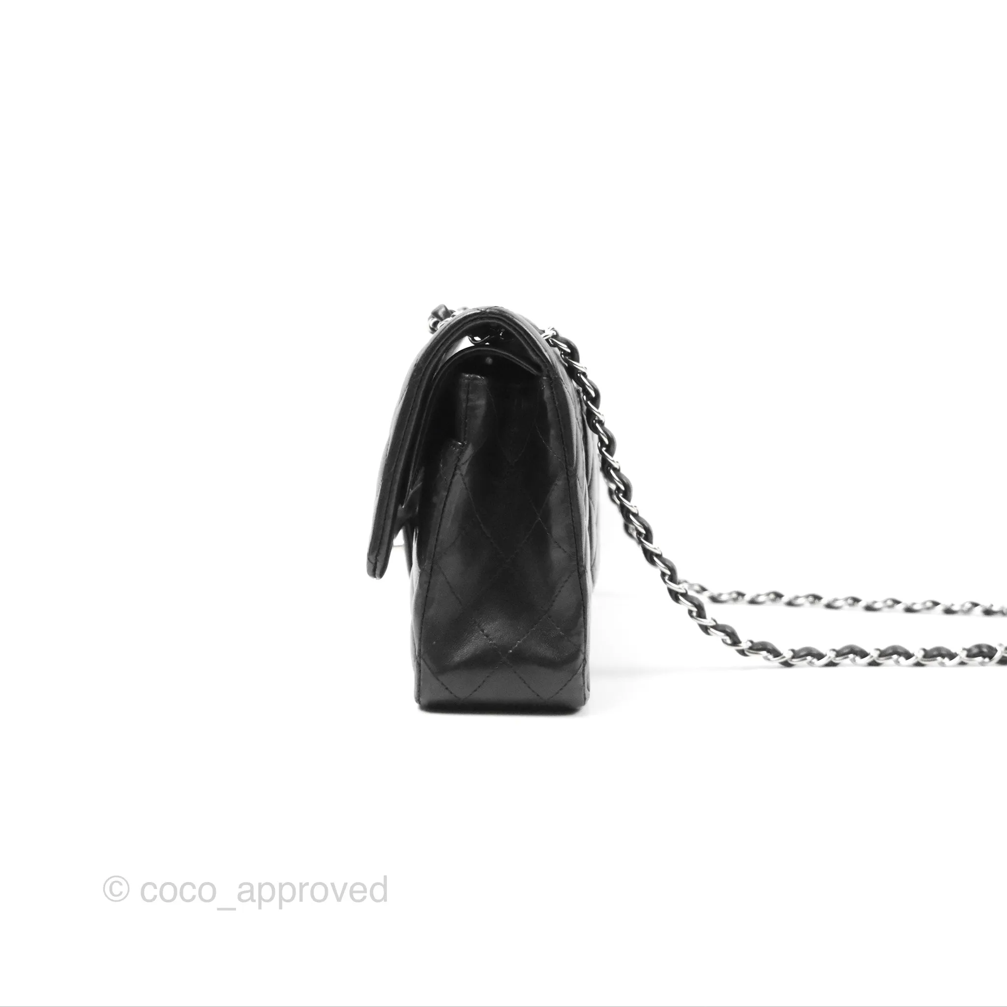 Chanel Classic M/L Medium Flap Quilted Black Lambskin Silver Hardware