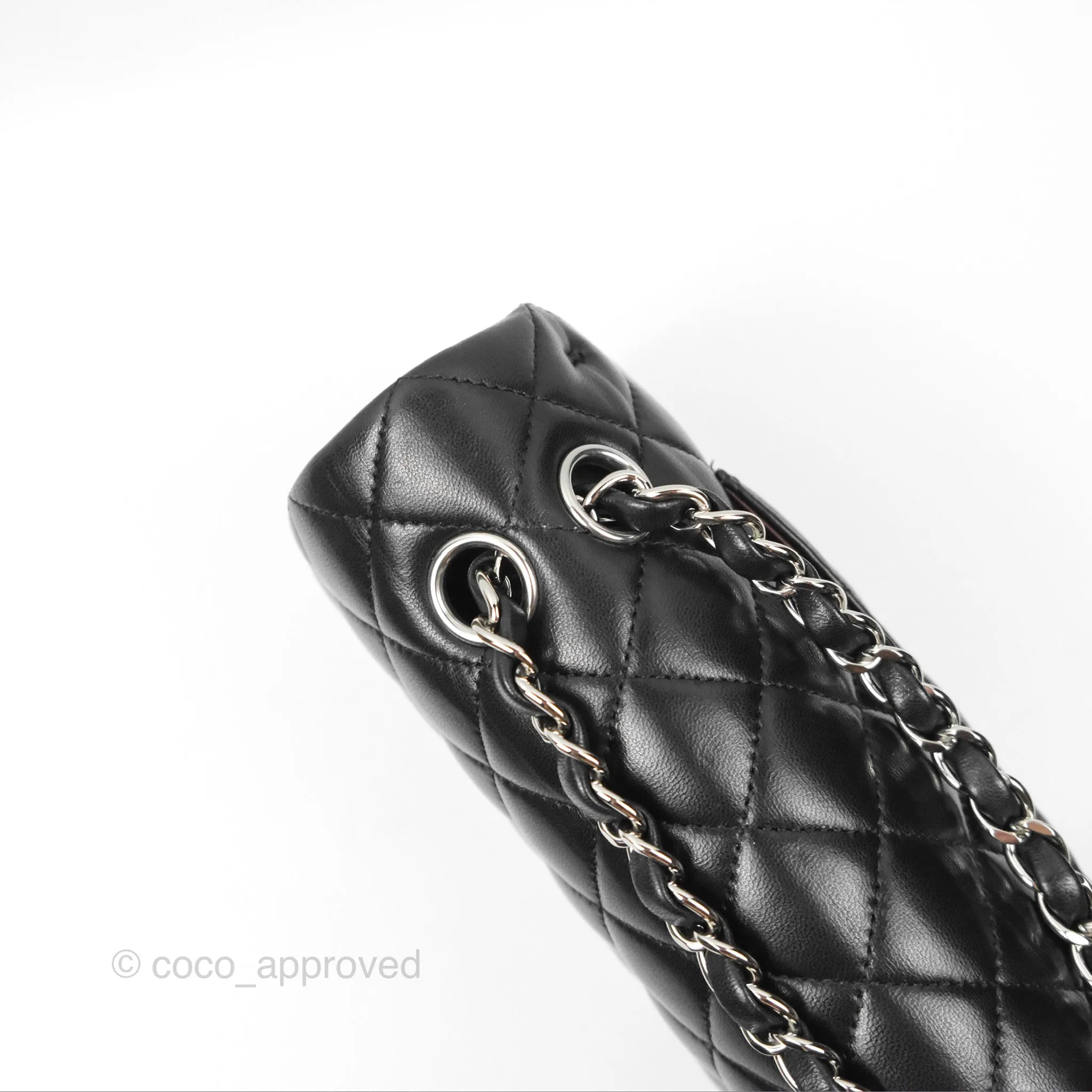 Chanel Classic M/L Medium Flap Quilted Black Lambskin Silver Hardware