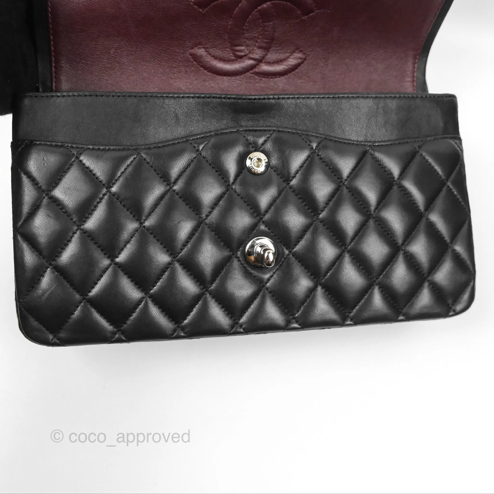 Chanel Classic M/L Medium Flap Quilted Black Lambskin Silver Hardware