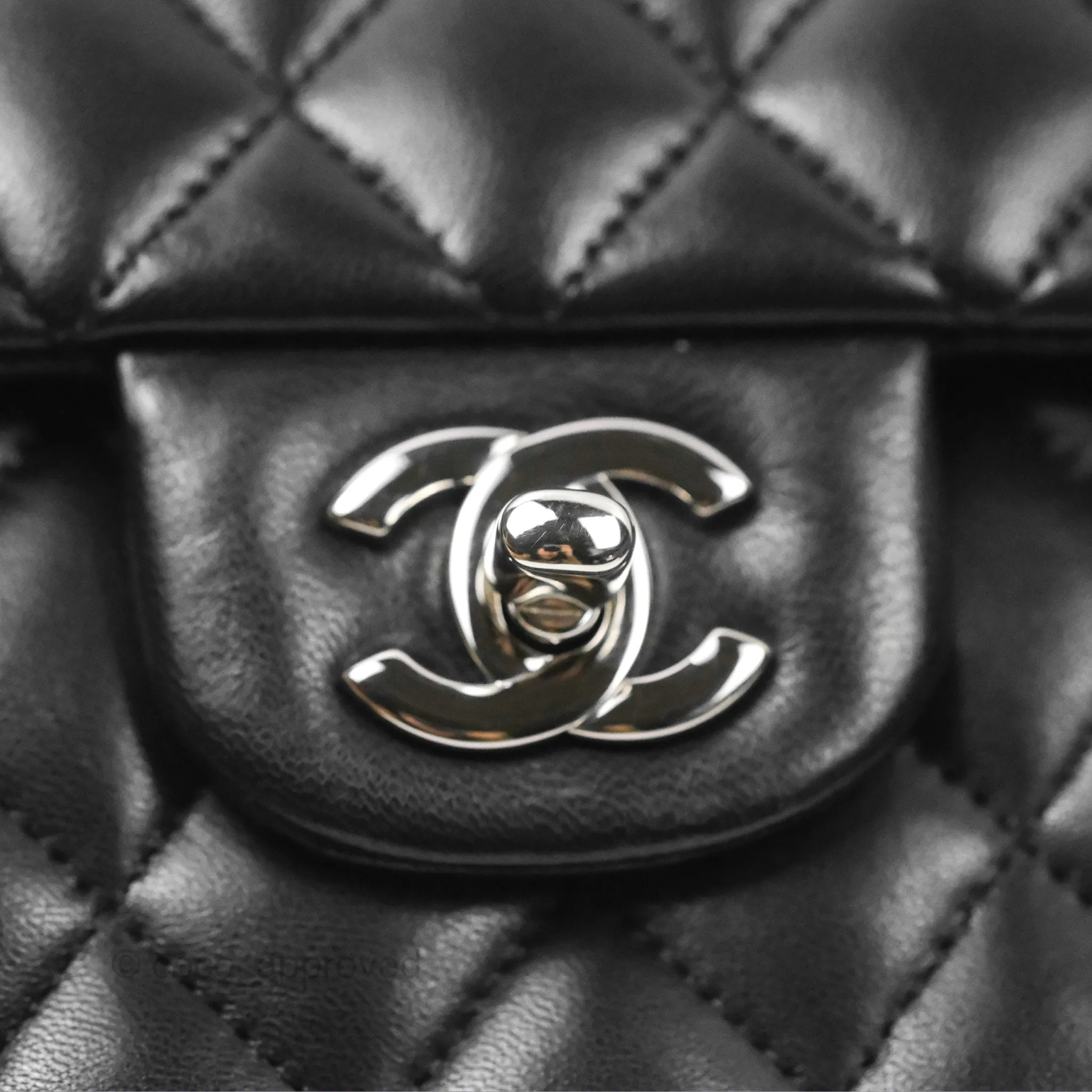 Chanel Classic M/L Medium Flap Quilted Black Lambskin Silver Hardware