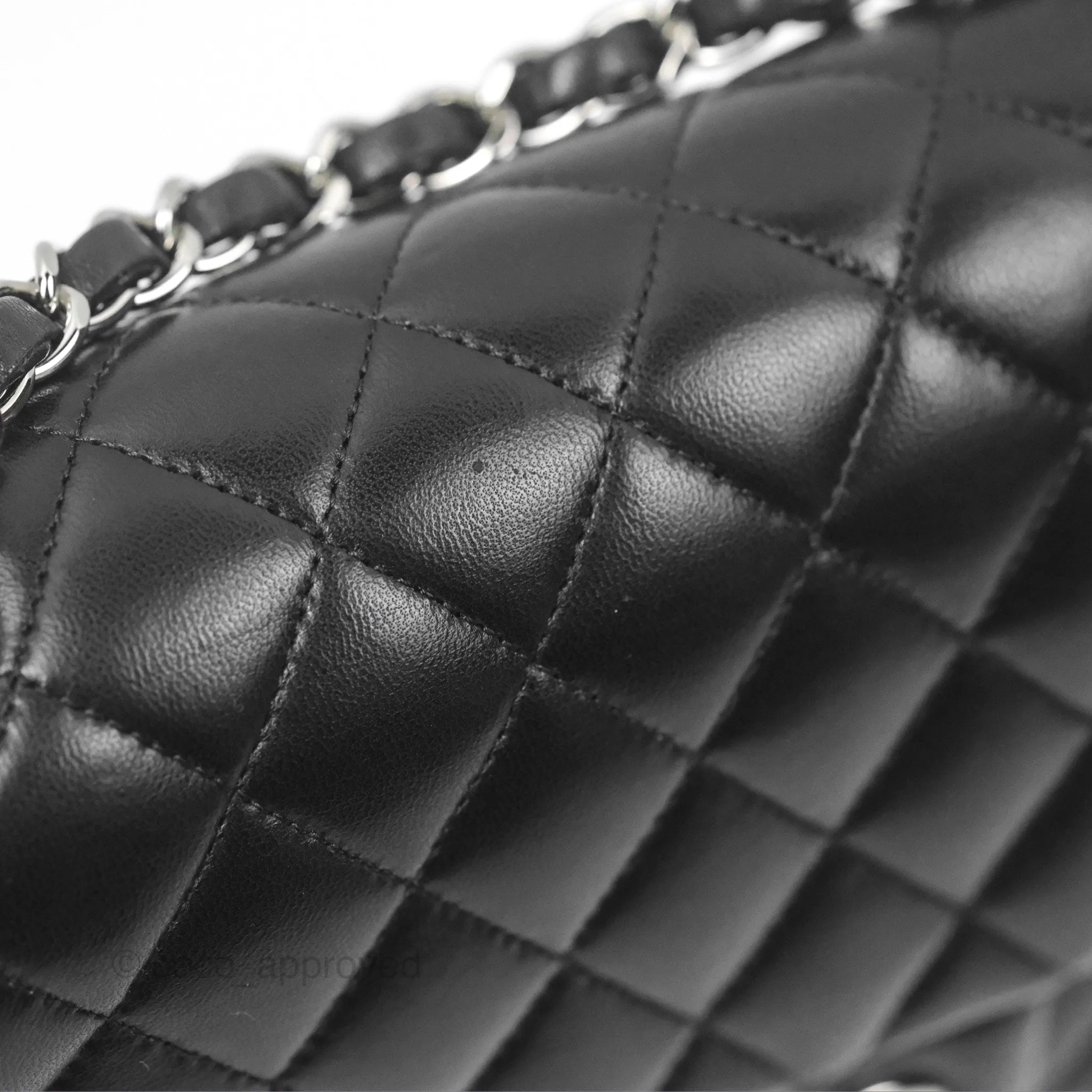 Chanel Classic M/L Medium Flap Quilted Black Lambskin Silver Hardware