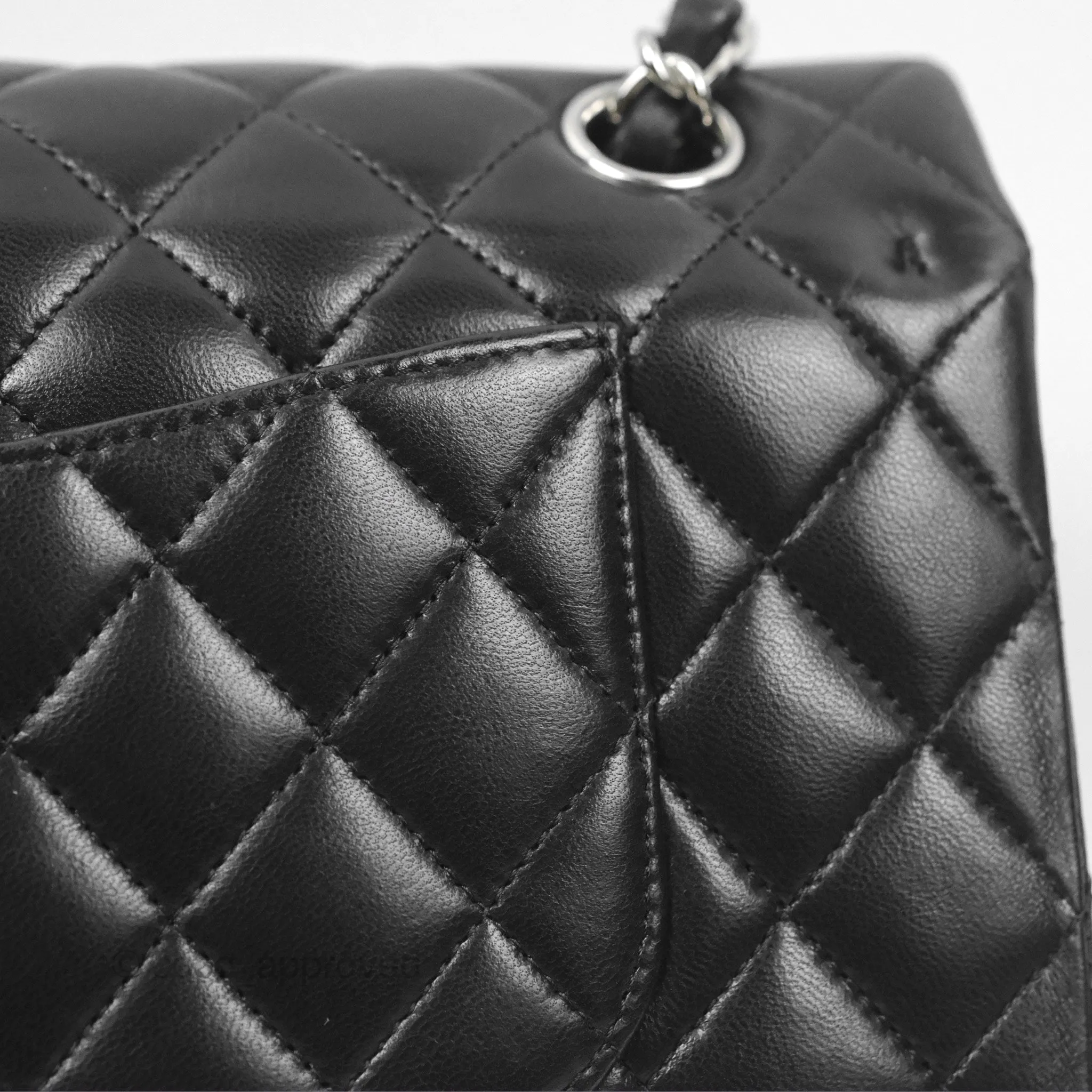 Chanel Classic M/L Medium Flap Quilted Black Lambskin Silver Hardware