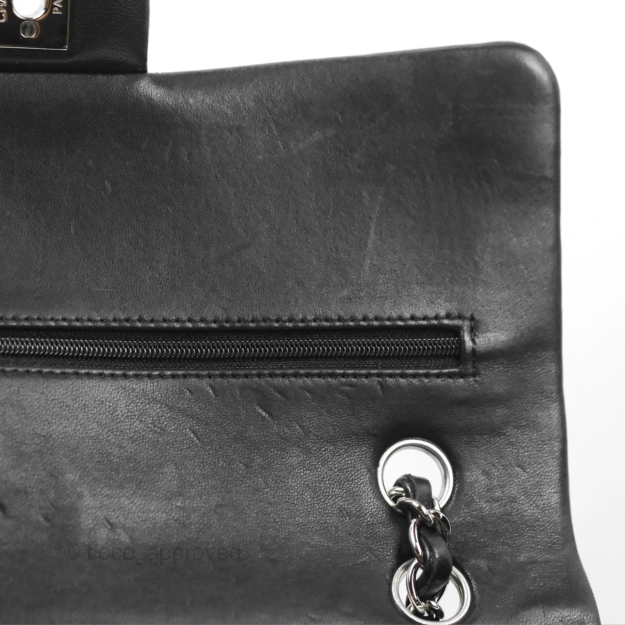 Chanel Classic M/L Medium Flap Quilted Black Lambskin Silver Hardware