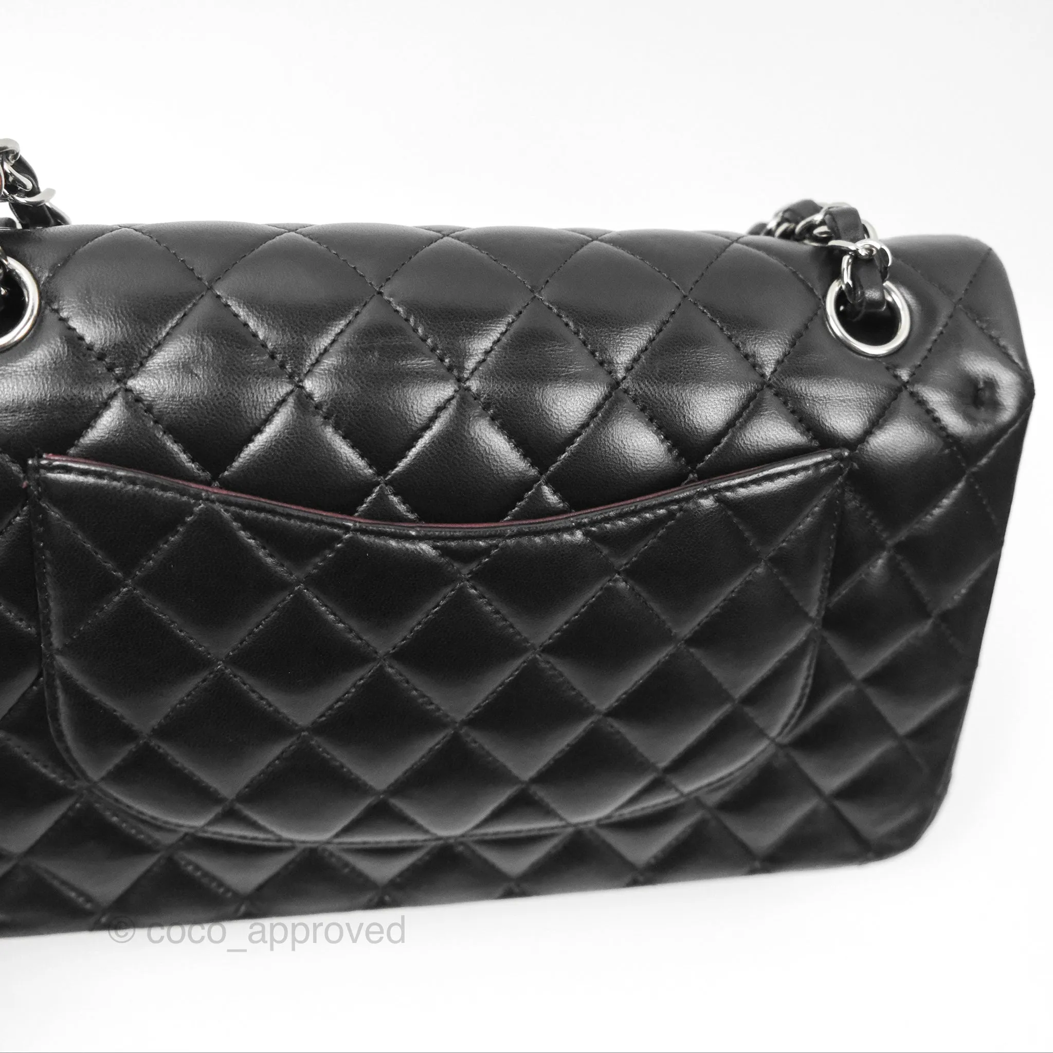 Chanel Classic M/L Medium Flap Quilted Black Lambskin Silver Hardware