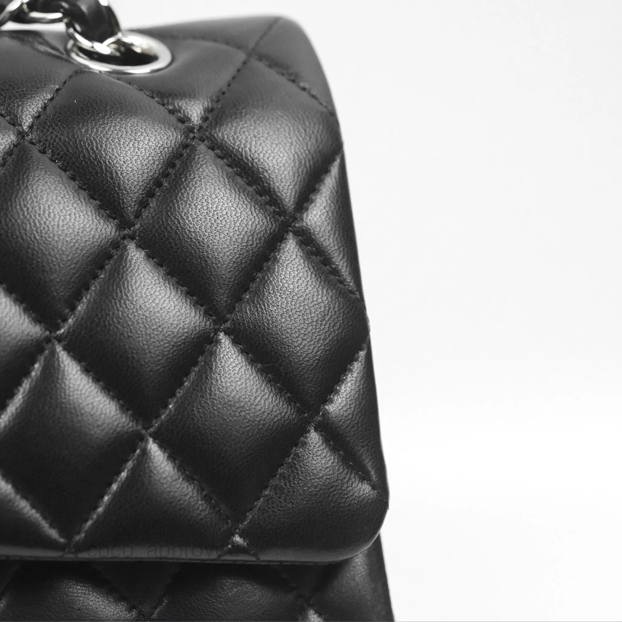 Chanel Classic M/L Medium Flap Quilted Black Lambskin Silver Hardware