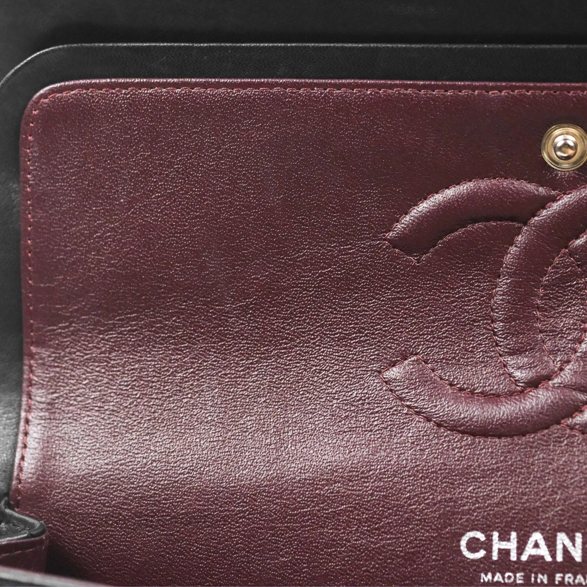 Chanel Classic M/L Medium Flap Quilted Black Lambskin Silver Hardware