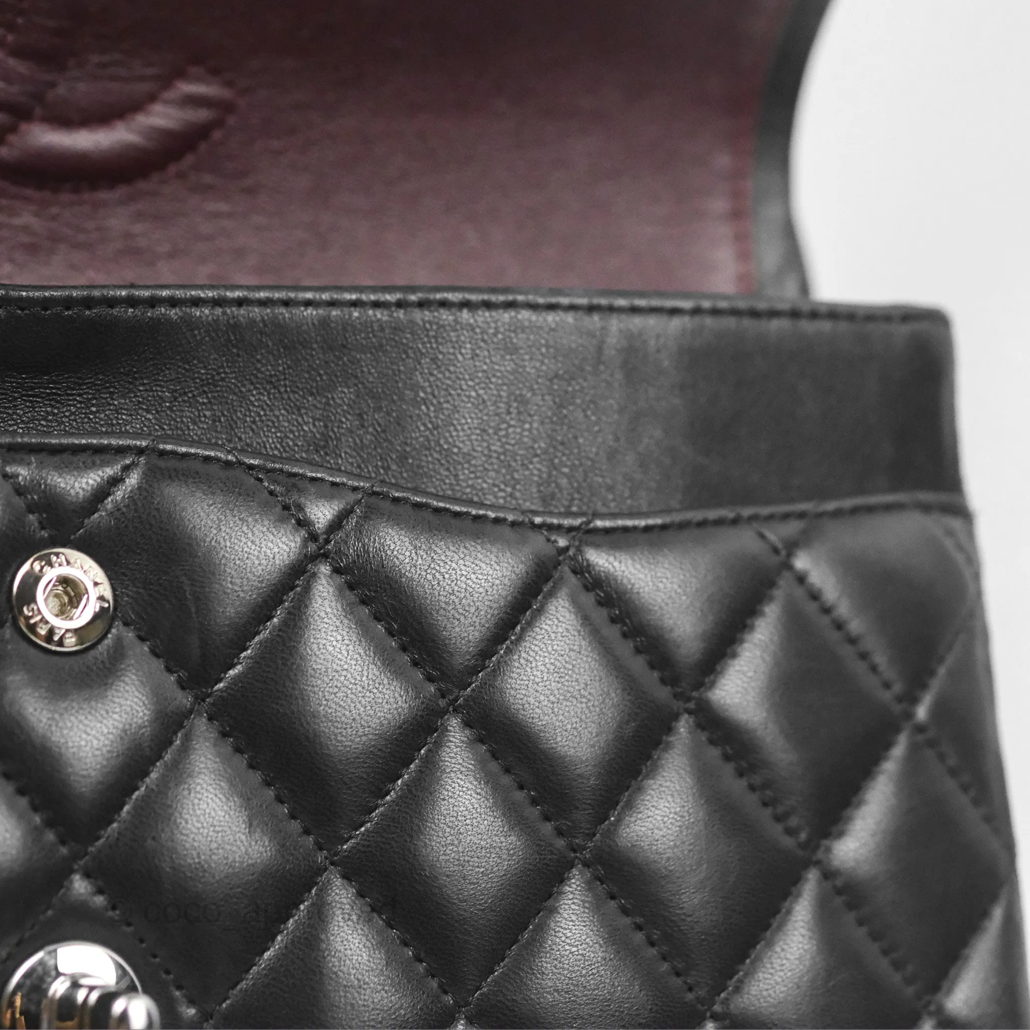 Chanel Classic M/L Medium Flap Quilted Black Lambskin Silver Hardware