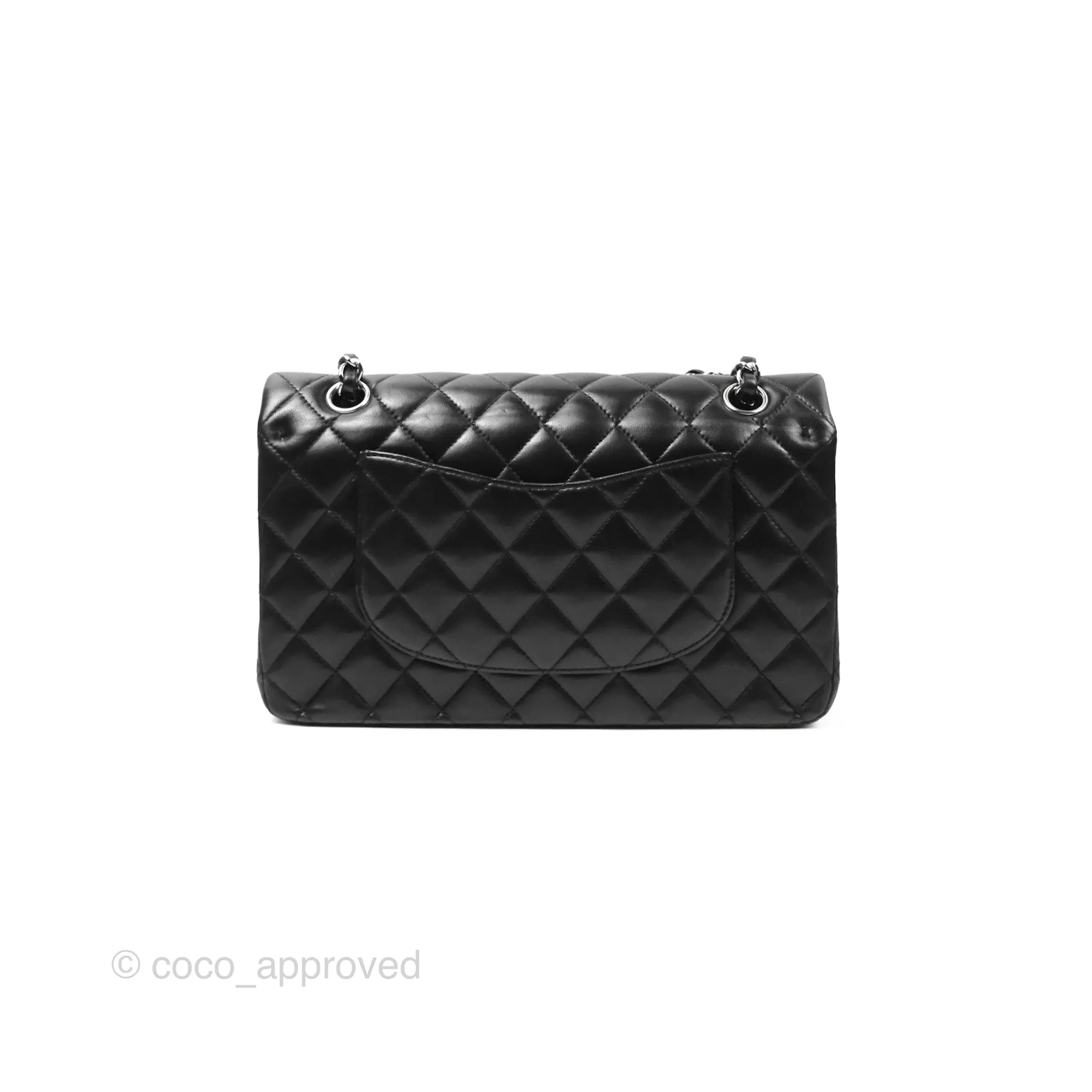 Chanel Classic M/L Medium Flap Quilted Black Lambskin Silver Hardware
