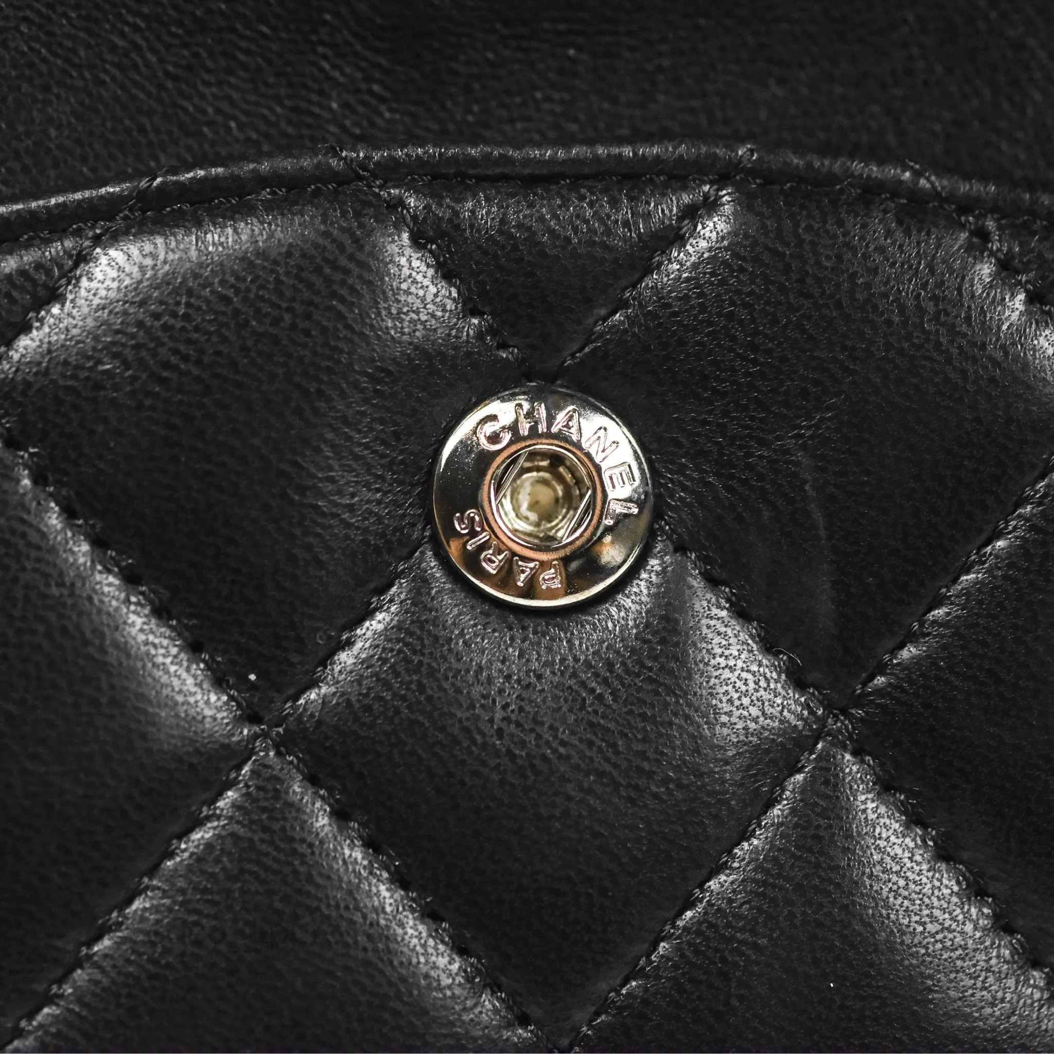Chanel Classic M/L Medium Flap Quilted Black Lambskin Silver Hardware
