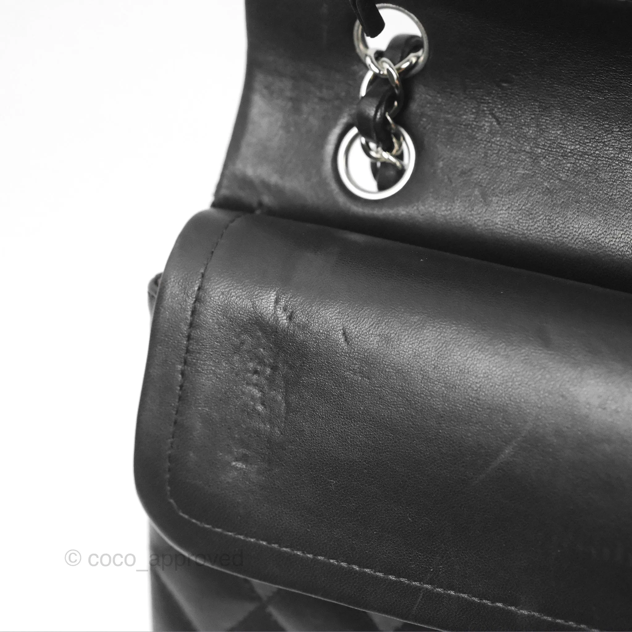 Chanel Classic M/L Medium Flap Quilted Black Lambskin Silver Hardware