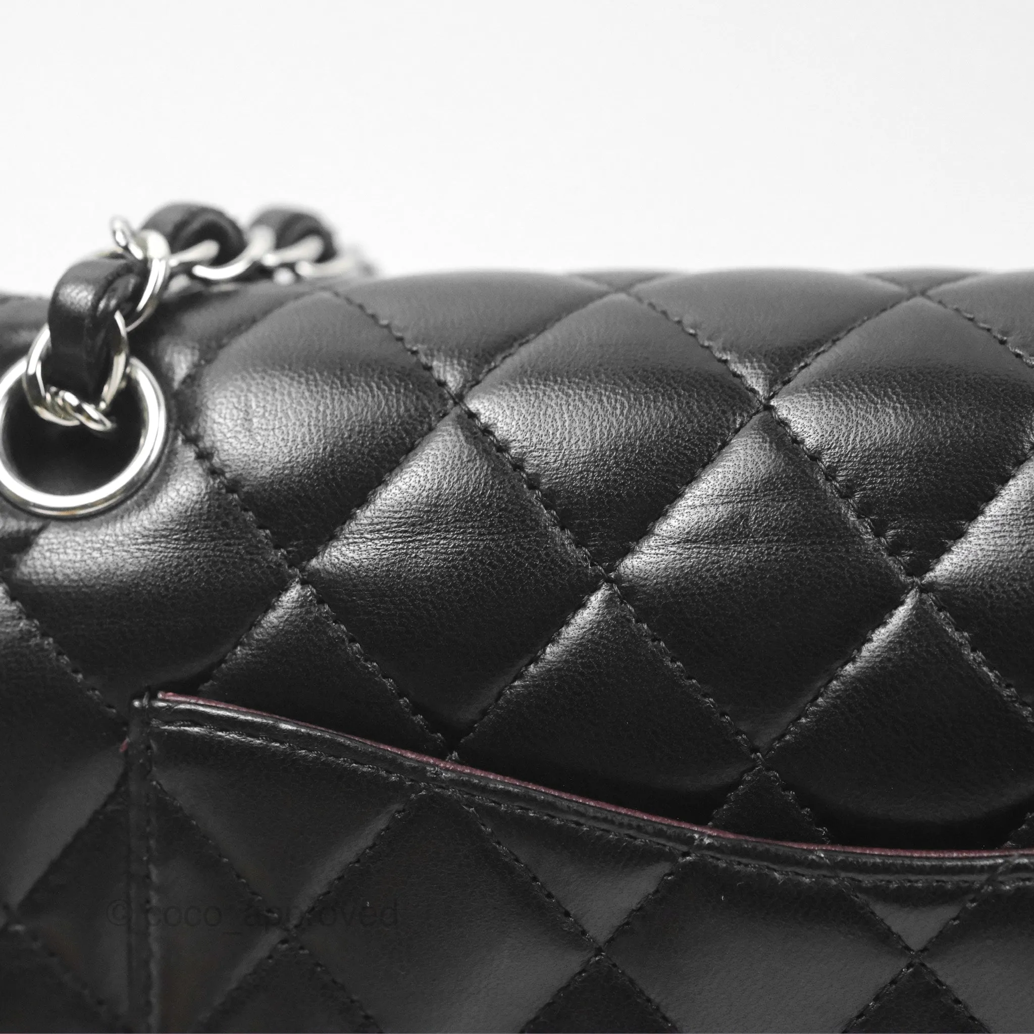 Chanel Classic M/L Medium Flap Quilted Black Lambskin Silver Hardware