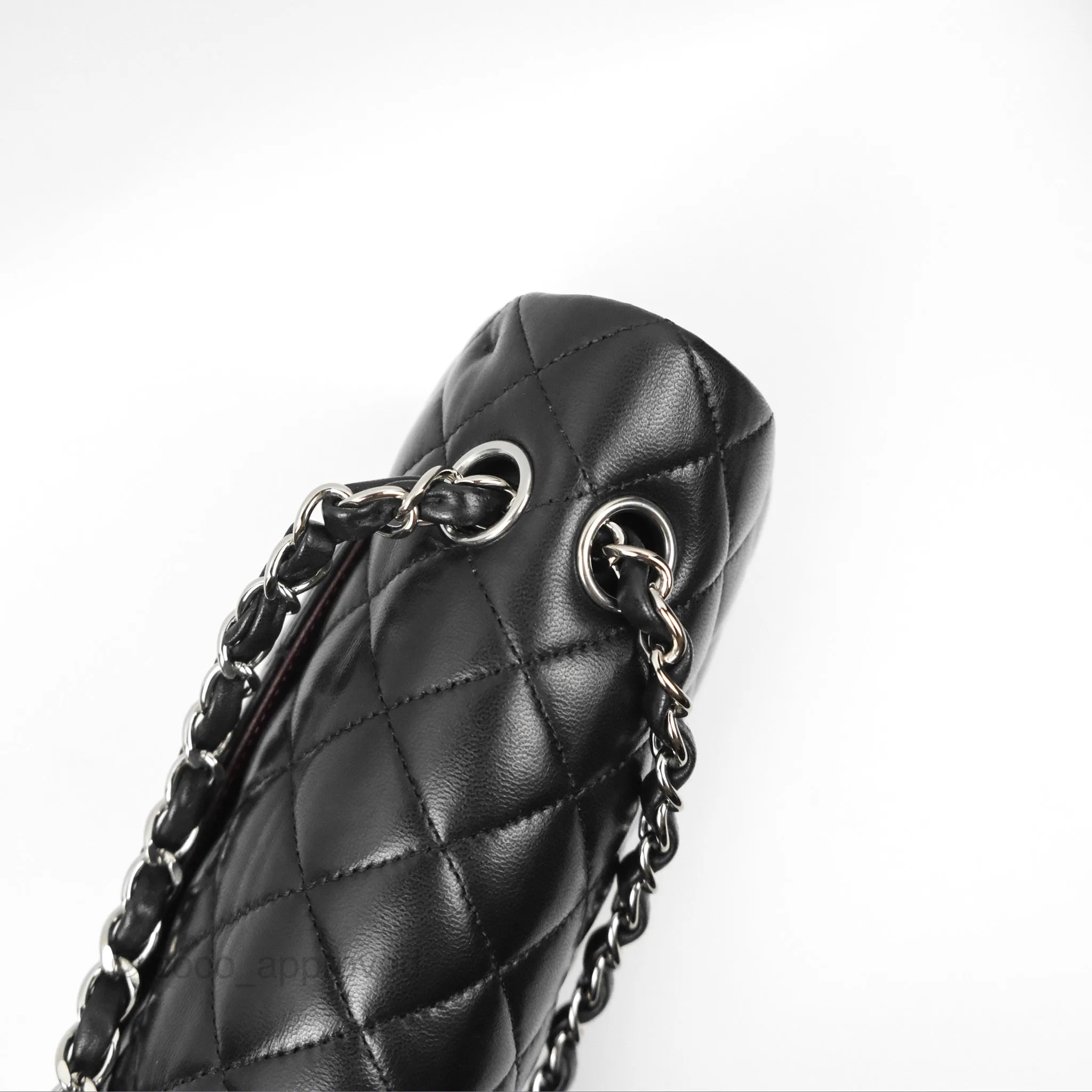 Chanel Classic M/L Medium Flap Quilted Black Lambskin Silver Hardware