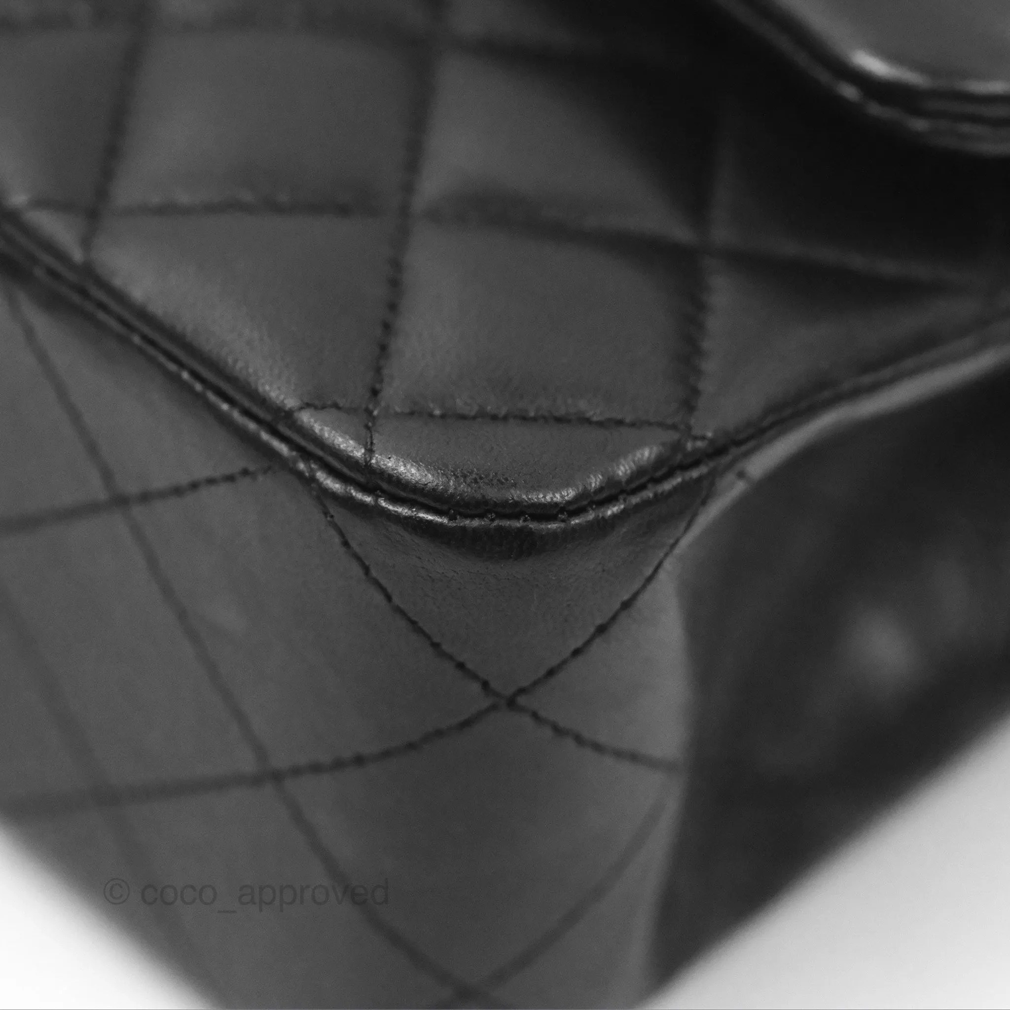 Chanel Classic M/L Medium Flap Quilted Black Lambskin Silver Hardware
