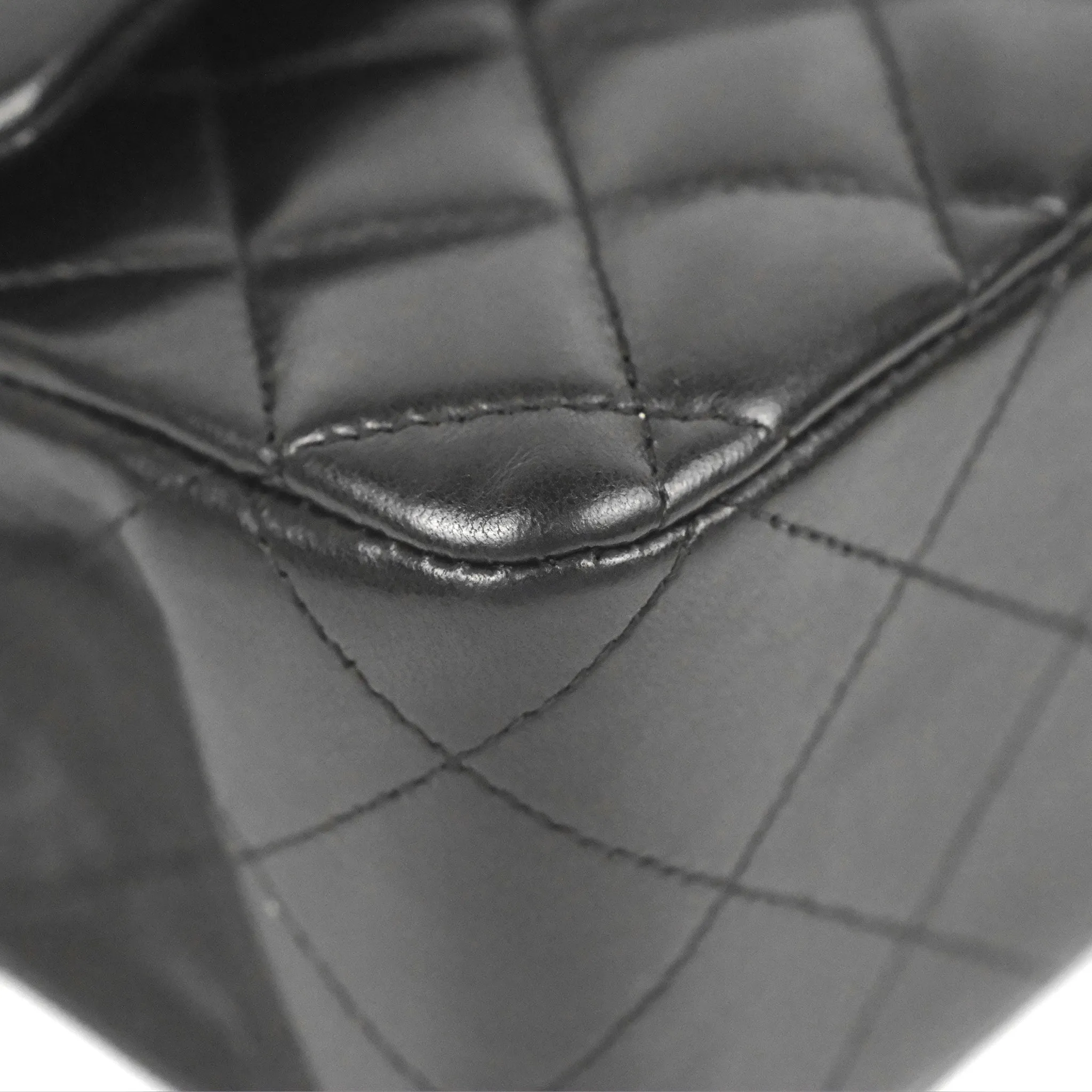 Chanel Classic M/L Medium Flap Quilted Black Lambskin Silver Hardware