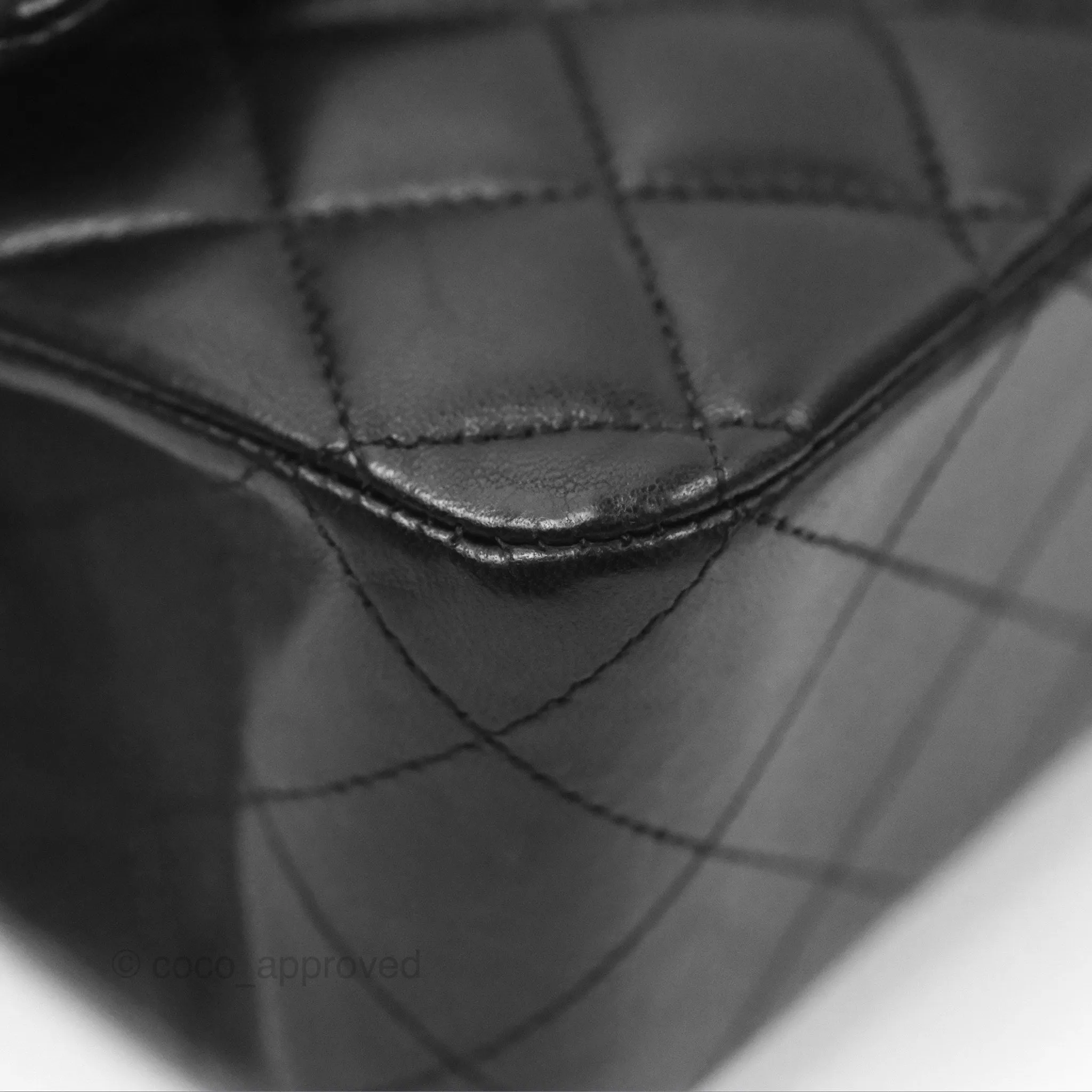 Chanel Classic M/L Medium Flap Quilted Black Lambskin Silver Hardware