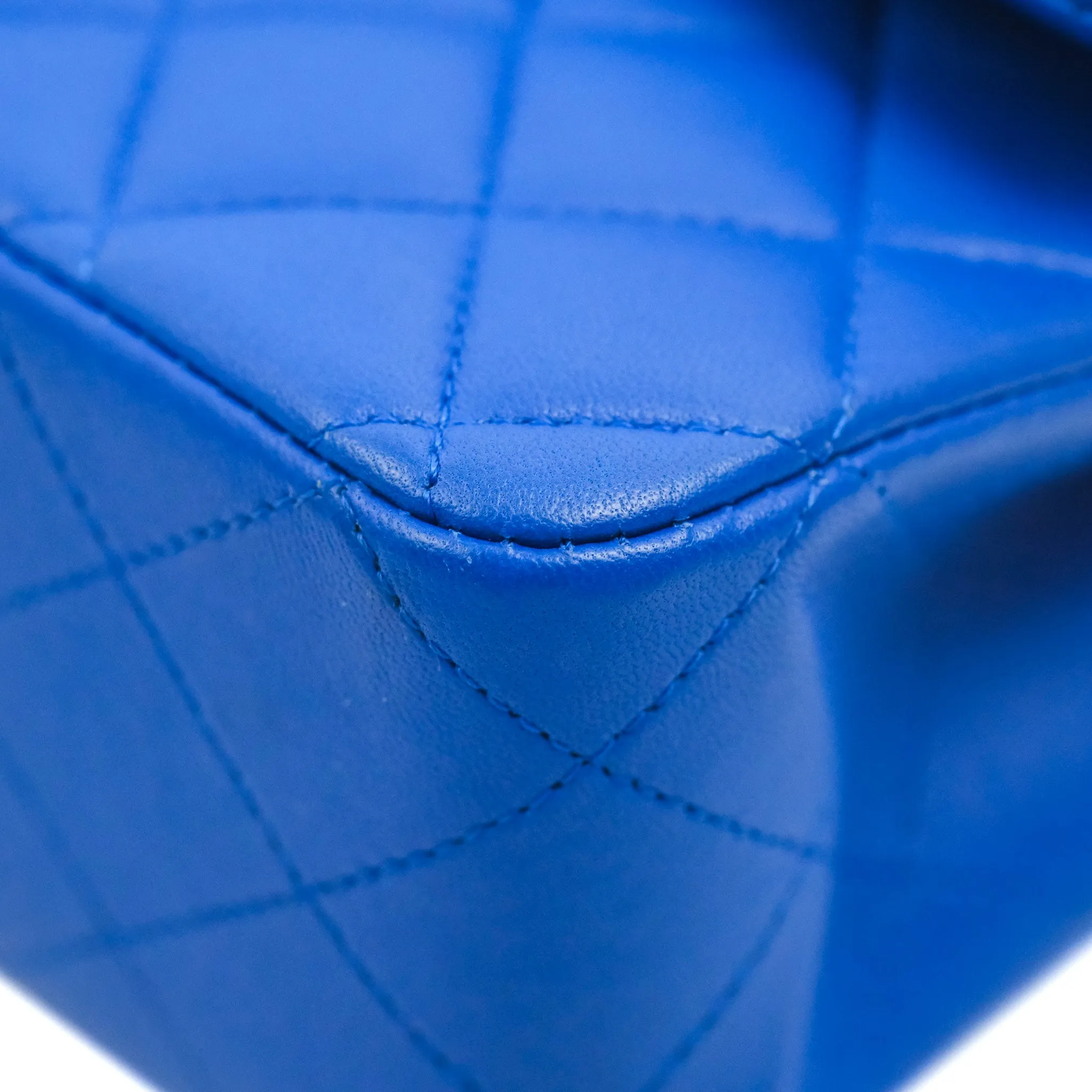 Chanel Classic M/L Medium Flap Quilted Blue Lambskin Silver Hardware