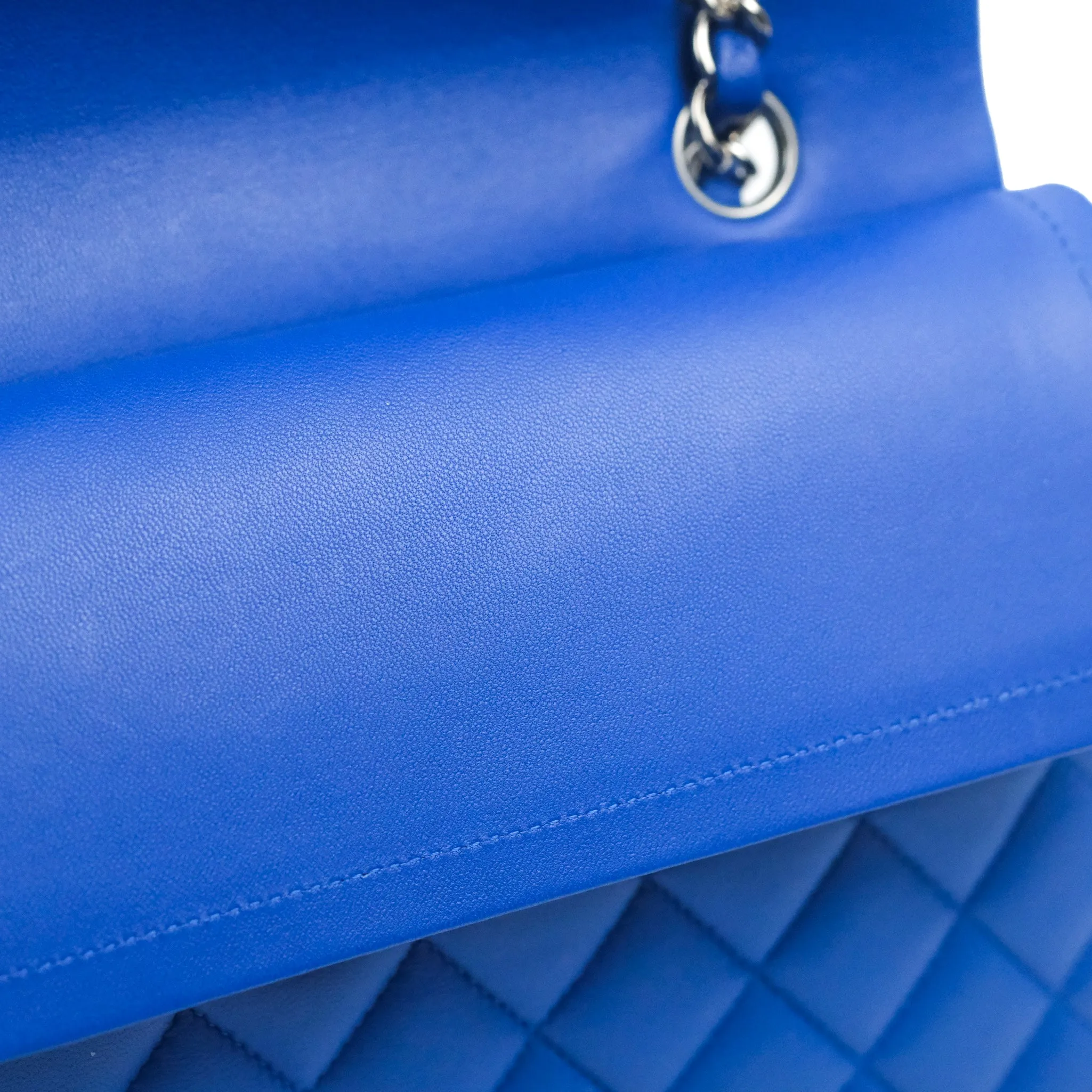 Chanel Classic M/L Medium Flap Quilted Blue Lambskin Silver Hardware