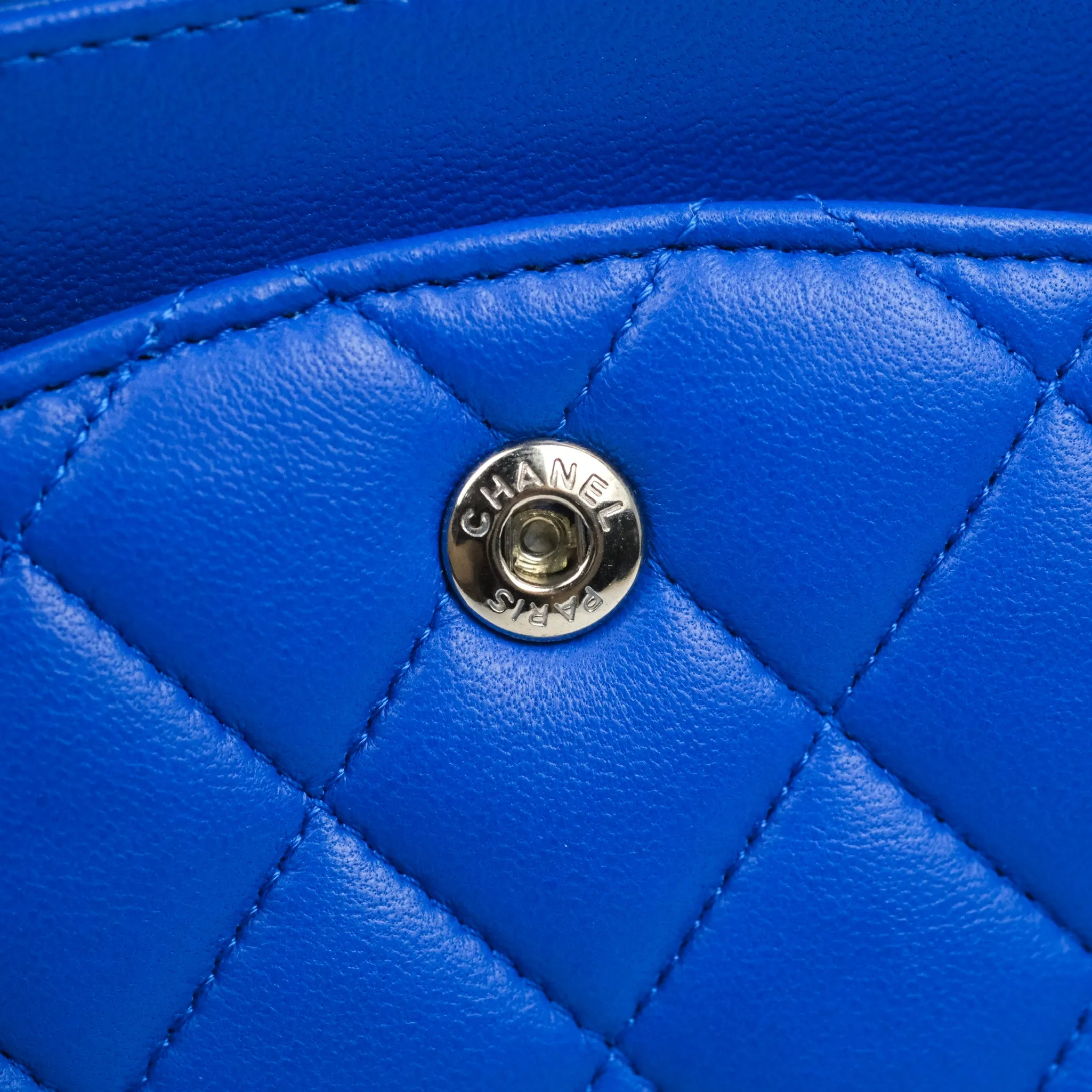 Chanel Classic M/L Medium Flap Quilted Blue Lambskin Silver Hardware