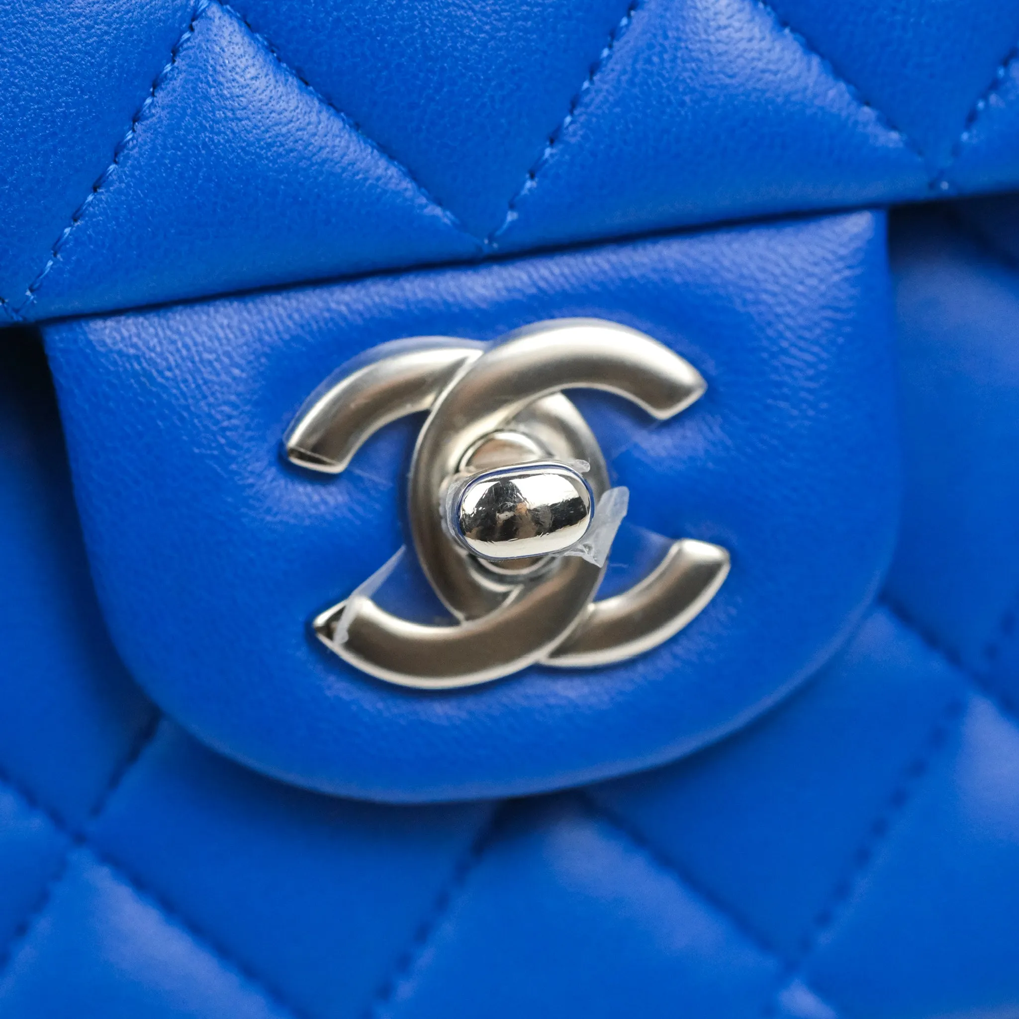 Chanel Classic M/L Medium Flap Quilted Blue Lambskin Silver Hardware
