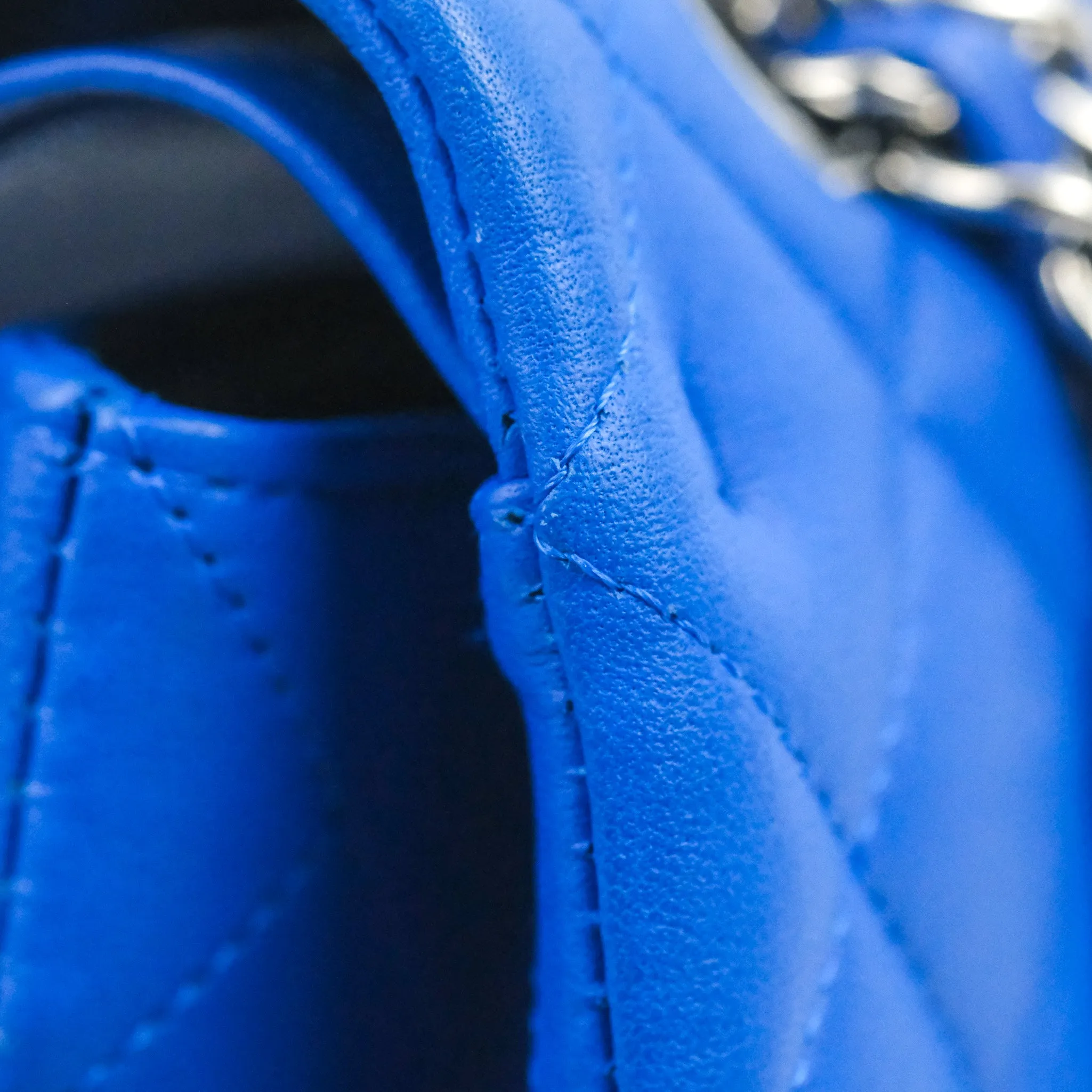 Chanel Classic M/L Medium Flap Quilted Blue Lambskin Silver Hardware